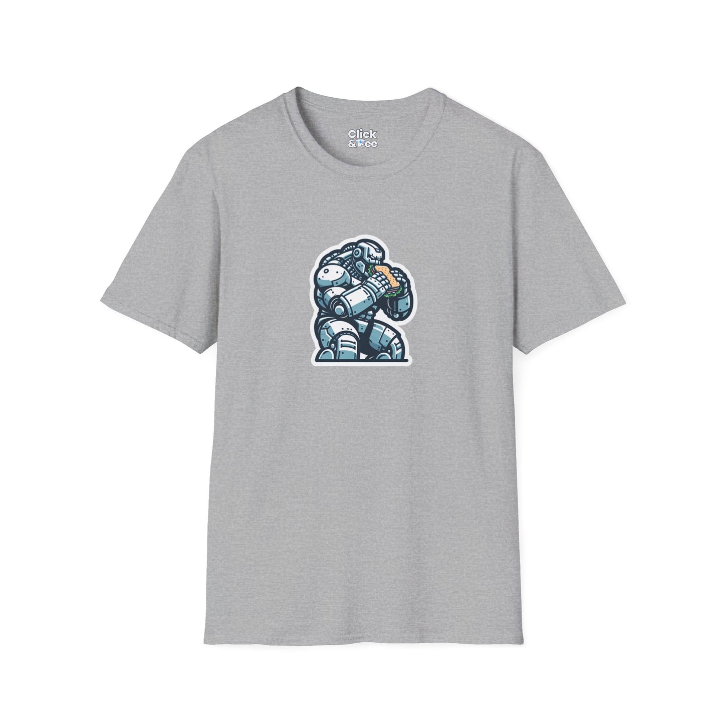 Digital Art T-Shirt - Hulking Robot Eating a sandwich - Digital Art Style T-Shirt