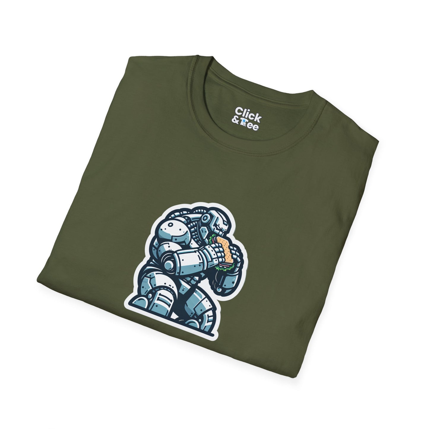 Digital Art T-Shirt - Hulking Robot Eating a sandwich - Digital Art Style T-Shirt