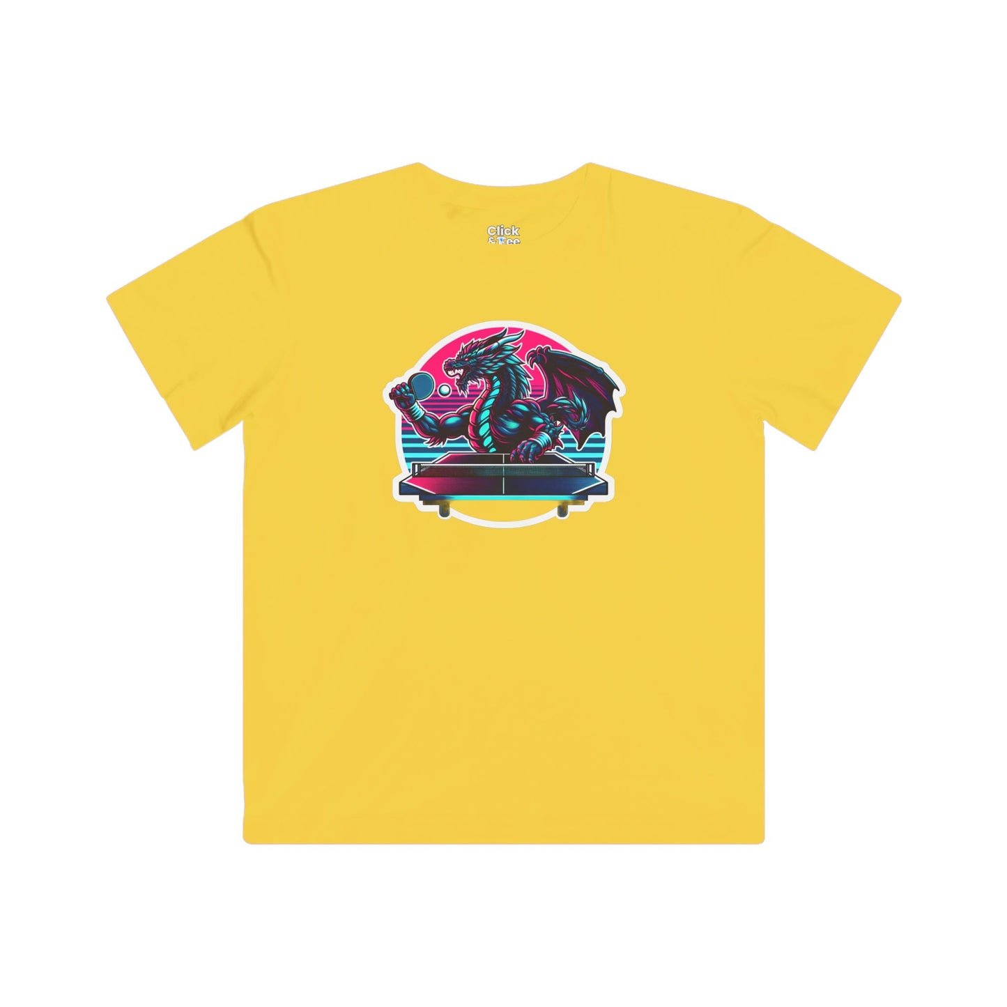 Kids Synthwave T-Shirt - Powerful Dragon Playing Ping Pong - Synthwave Style T-Shirt