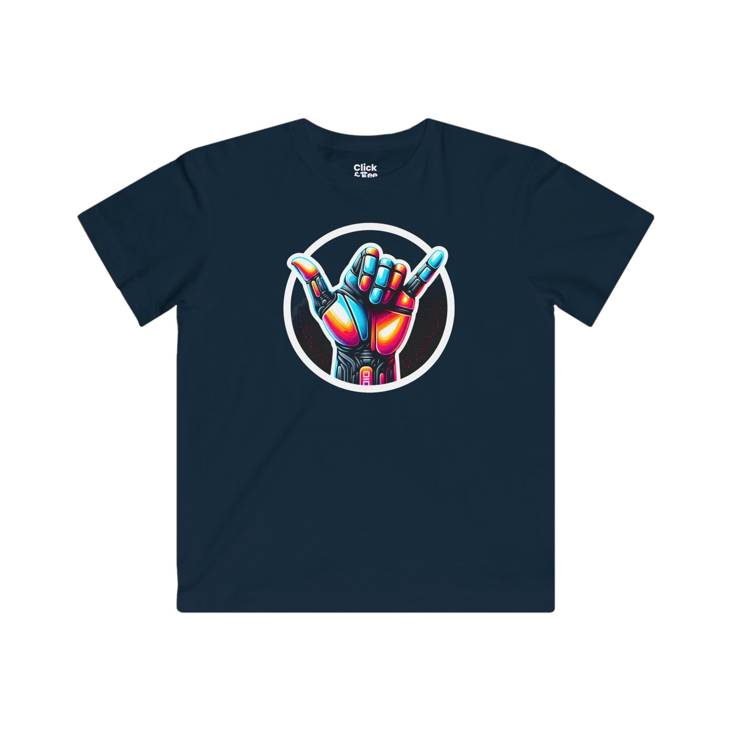 Kids Futuristic T-Shirt - Vivid Hand Making the Aloha Sign - Futuristic Style T-Shirt