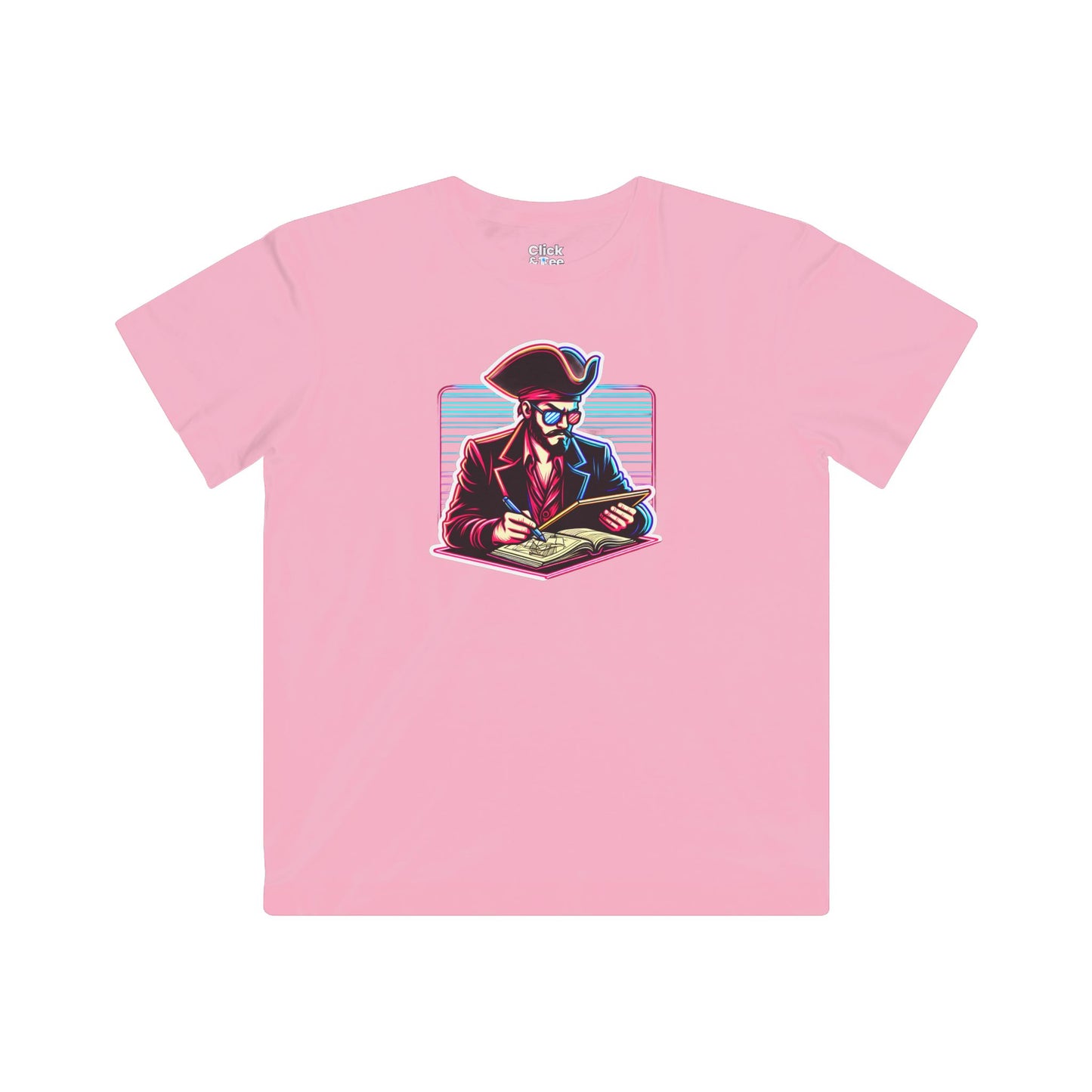 Kids 80s Neon T-Shirt - Retro Pirate Studying Intensely - 80s Neon Style T-Shirt