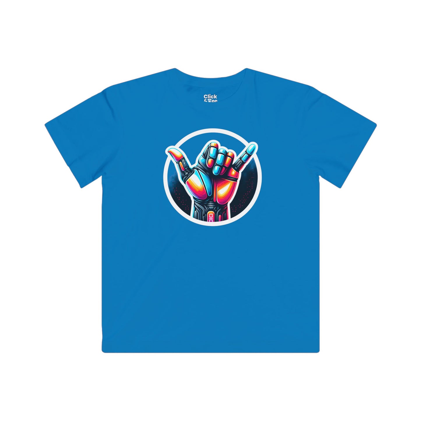 Kids Futuristic T-Shirt - Vivid Hand Making the Aloha Sign - Futuristic Style T-Shirt