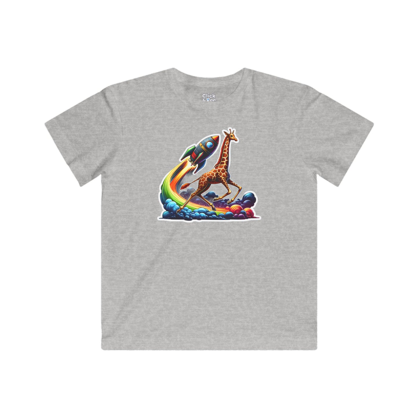 Kids Fantasy T-Shirt - Slim Giraffe In a Rocketship Race - Fantasy Style T-Shirt