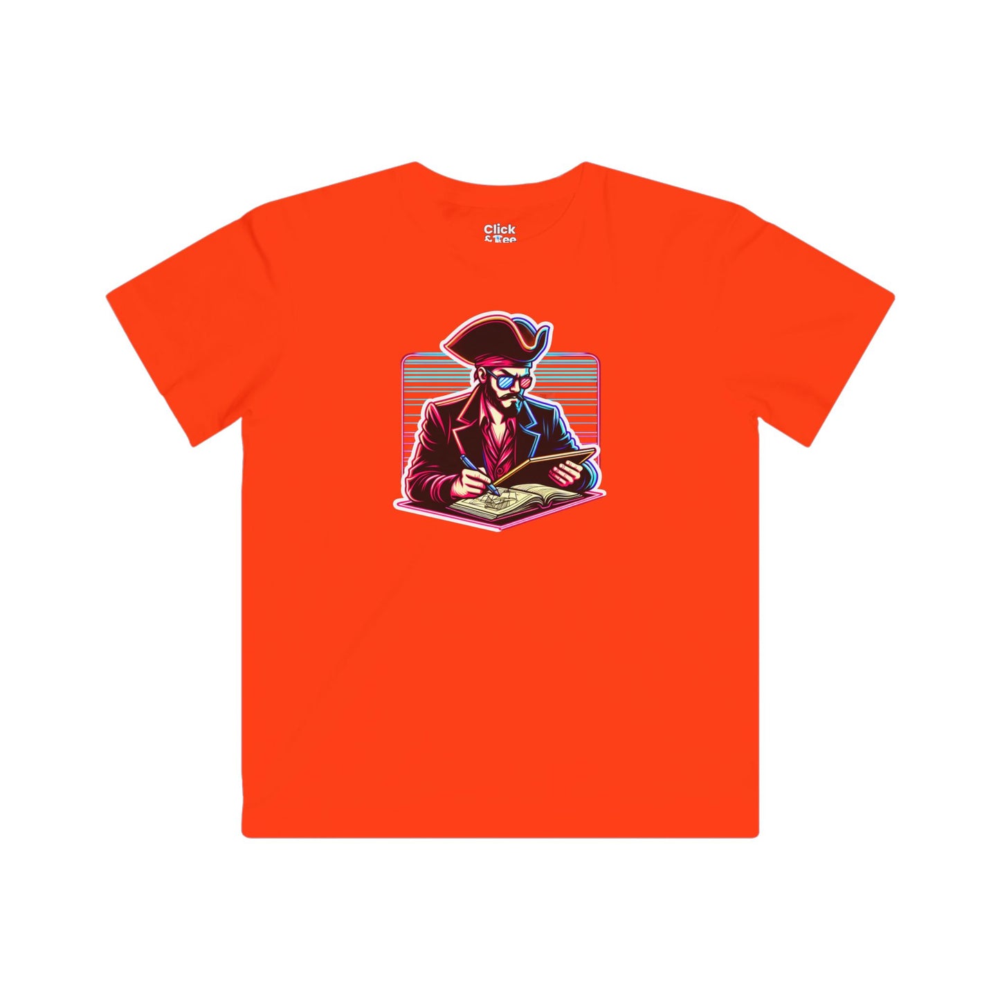 Kids 80s Neon T-Shirt - Retro Pirate Studying Intensely - 80s Neon Style T-Shirt