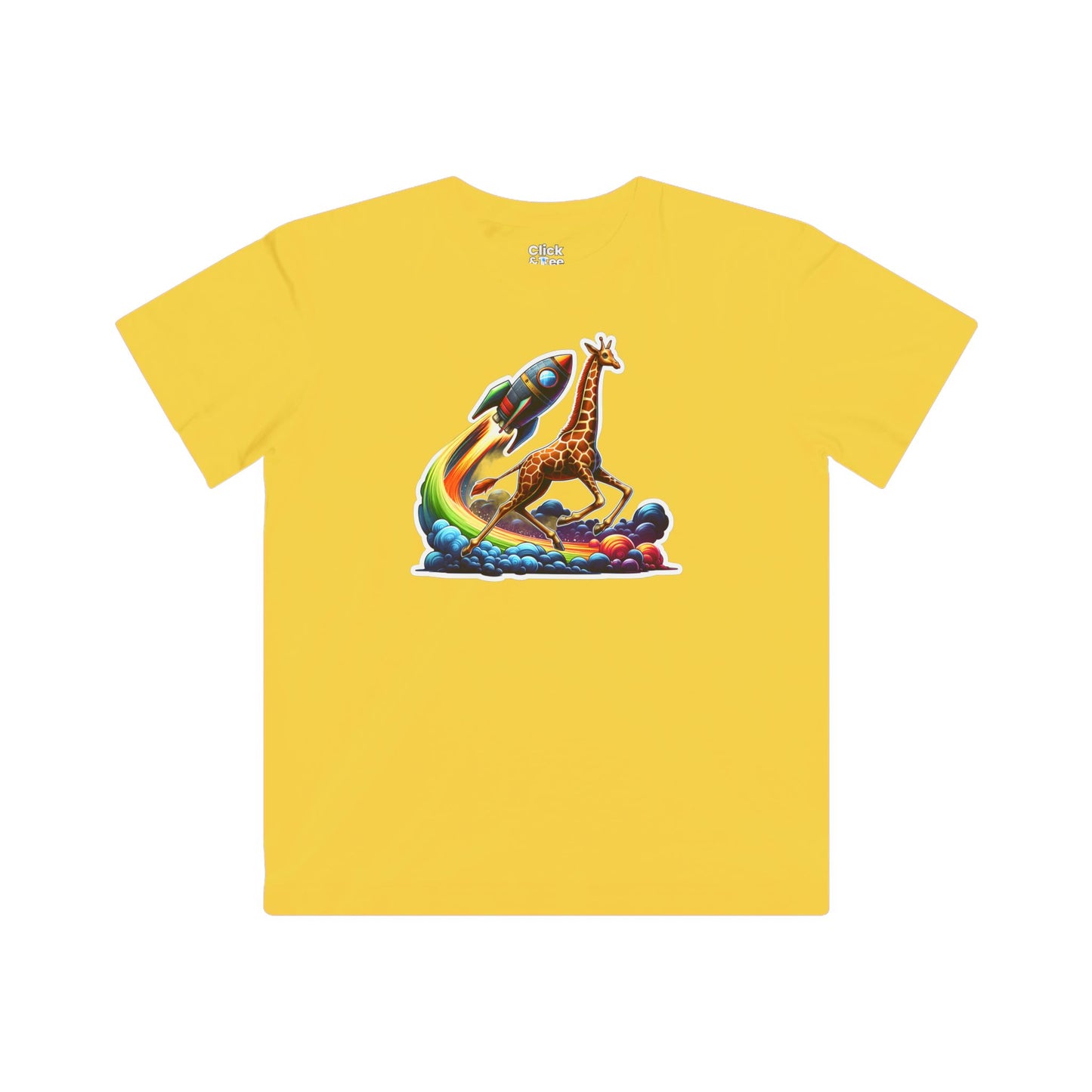 Kids Fantasy T-Shirt - Slim Giraffe In a Rocketship Race - Fantasy Style T-Shirt