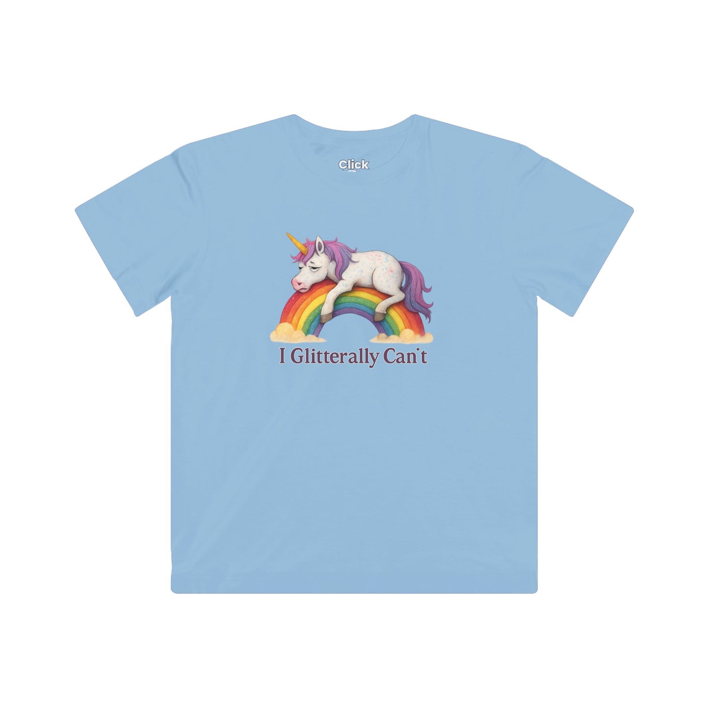 Kids Fantasy T-Shirt - Tired Glittery Magical Unicorn Lying down collapsed on a rainbow - Fantasy Style T-Shirt