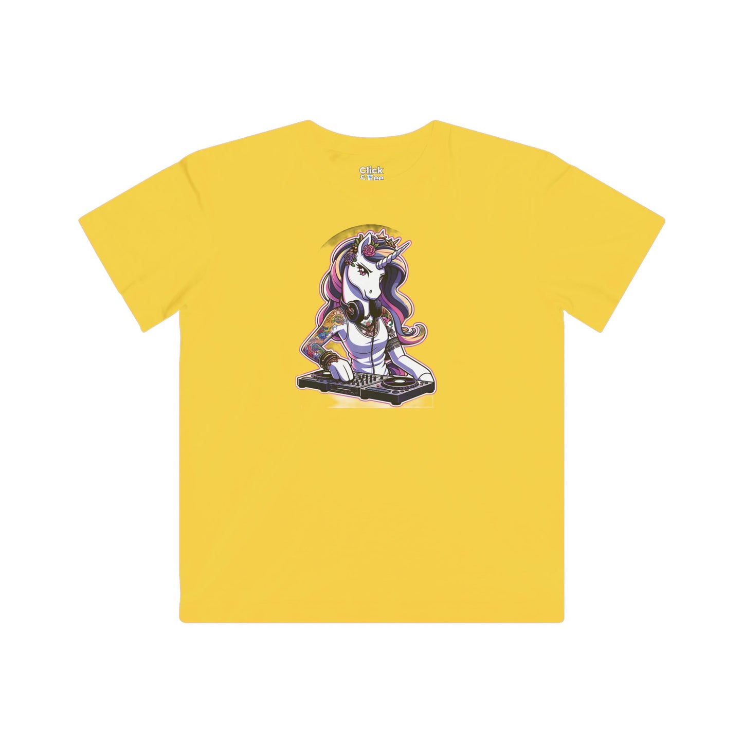 Kids Harem Anime T-Shirt - Tattooed Unicorn DJing - Harem Anime Style T-Shirt