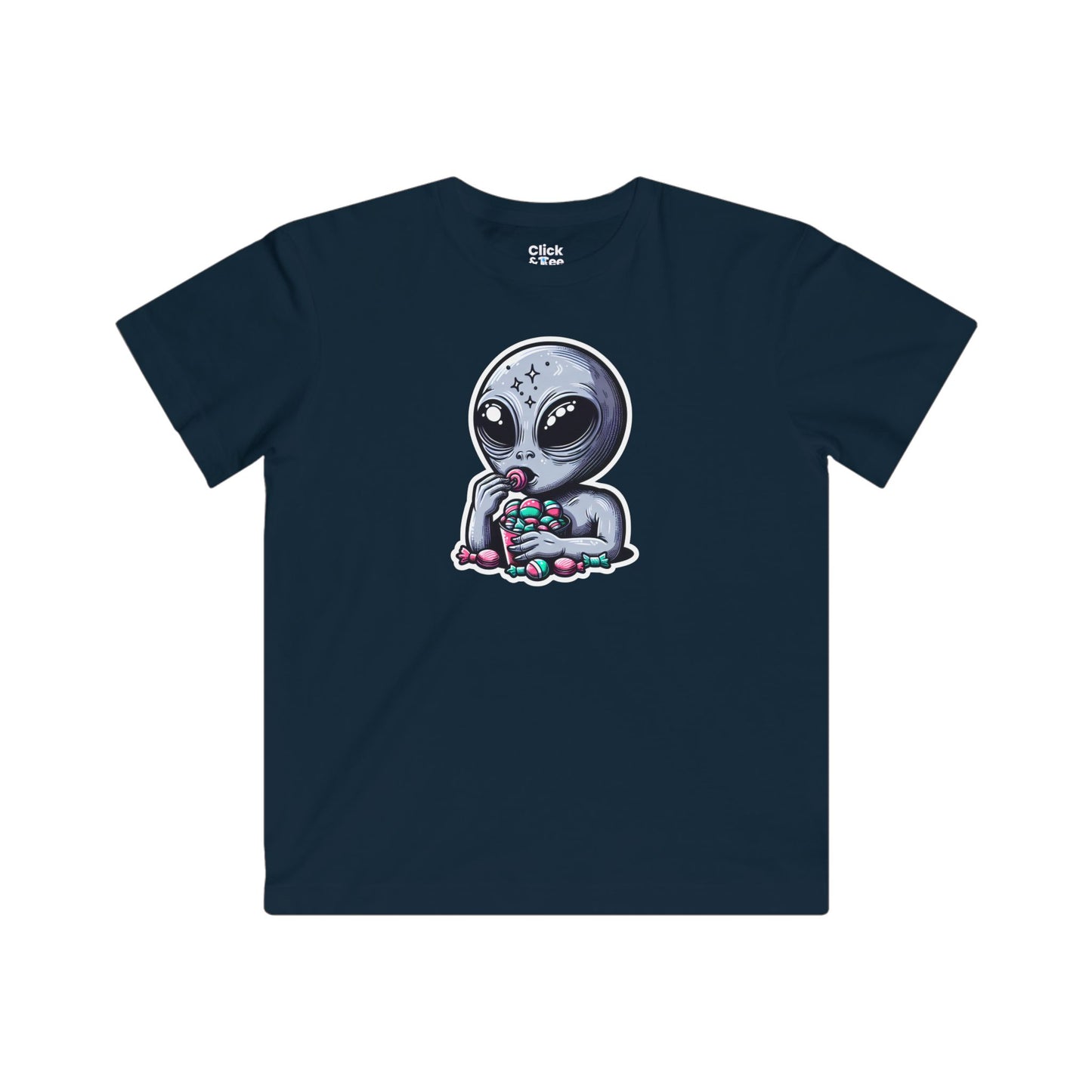 Kids Digital Art T-Shirt - Sleepy Alien Eating Candy - Digital Art Style T-Shirt
