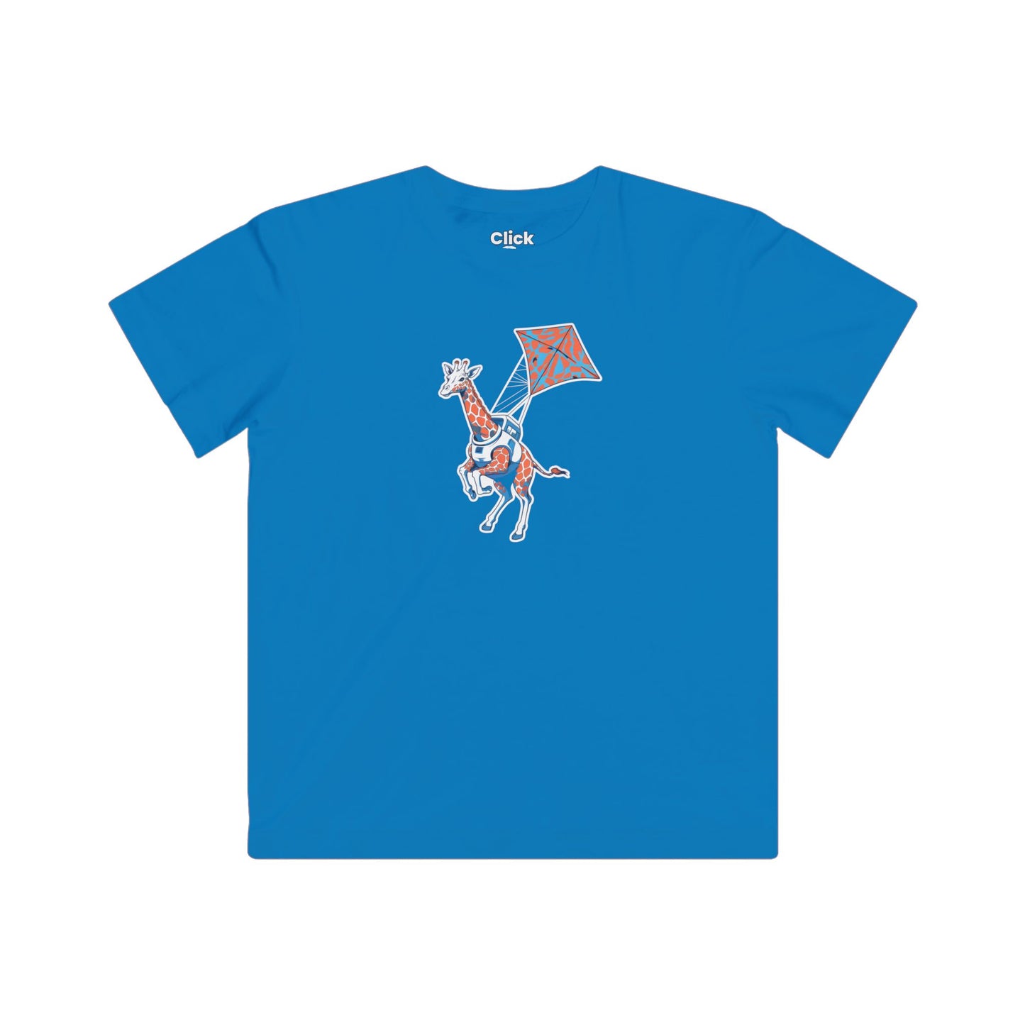 Kids Futuristic T-Shirt - Powerful Giraffe Flying a Kite - Futuristic Style T-Shirt