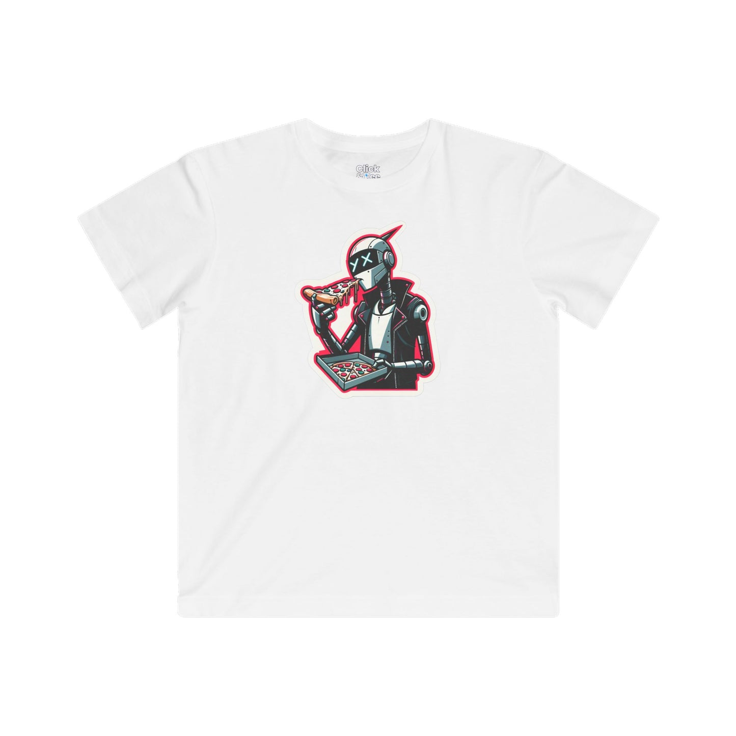 Kids Comic T-Shirt - Slim Robot Rebel Eating Pizza - Comic Style T-Shirt