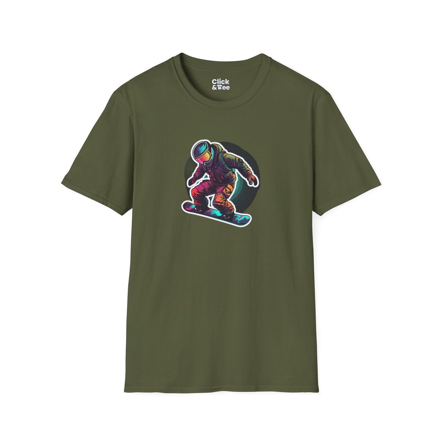 Retro T-Shirt - Aggressive Robot Snowboarder Flying through the air - Retro Style T-Shirt