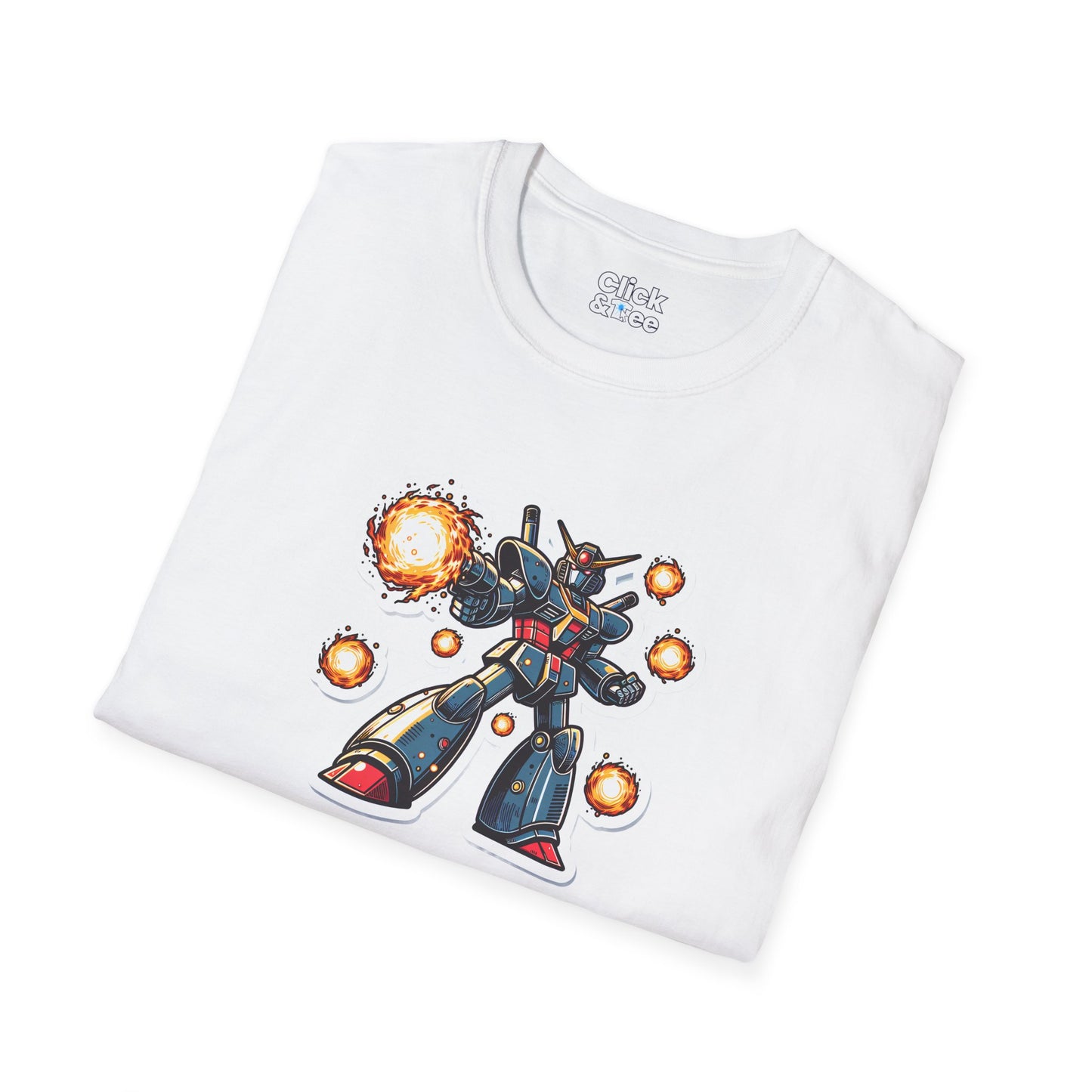 Shonen Anime T-Shirt - Magical Robot Shooting fireballs - Shonen Anime Style T-Shirt