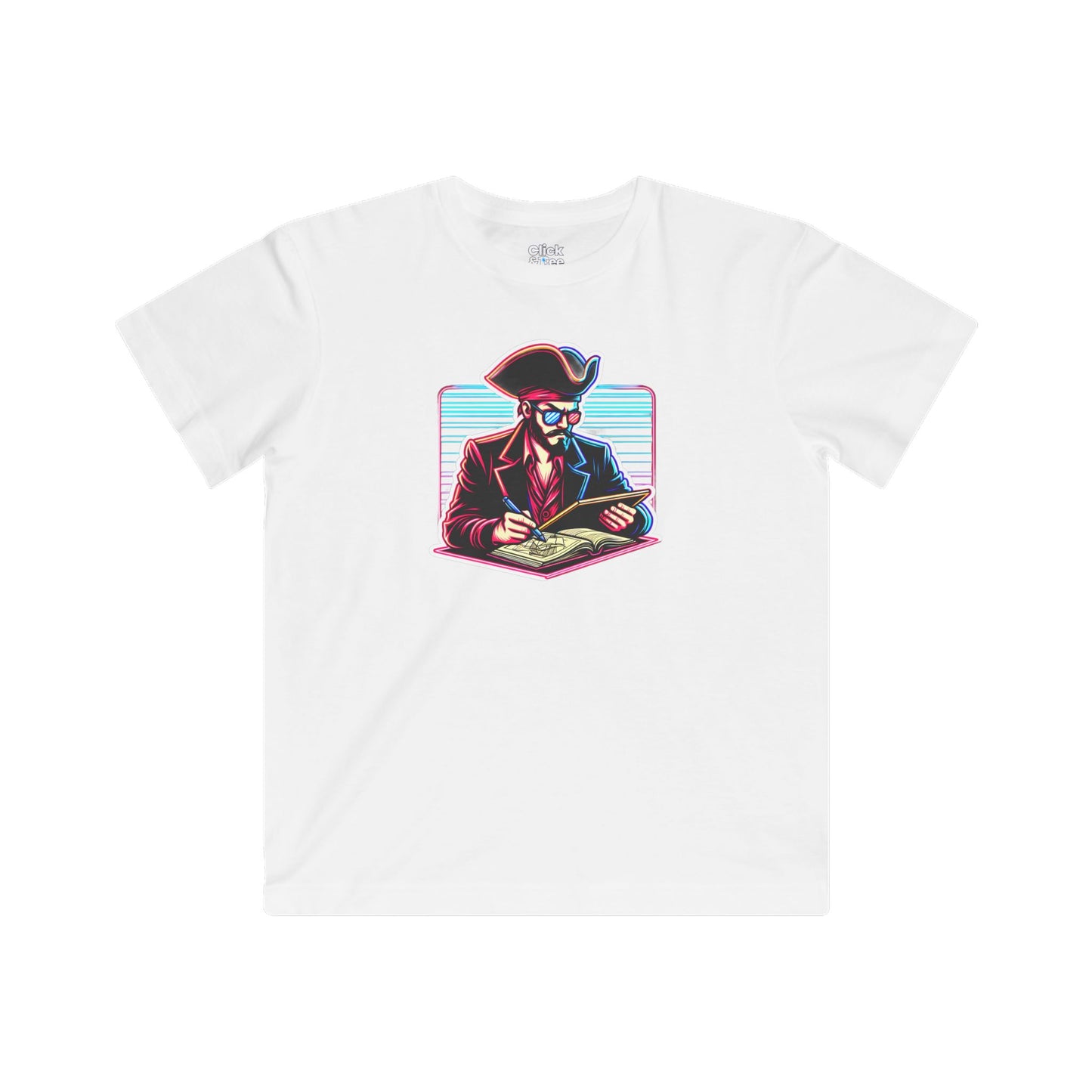 Kids 80s Neon T-Shirt - Retro Pirate Studying Intensely - 80s Neon Style T-Shirt
