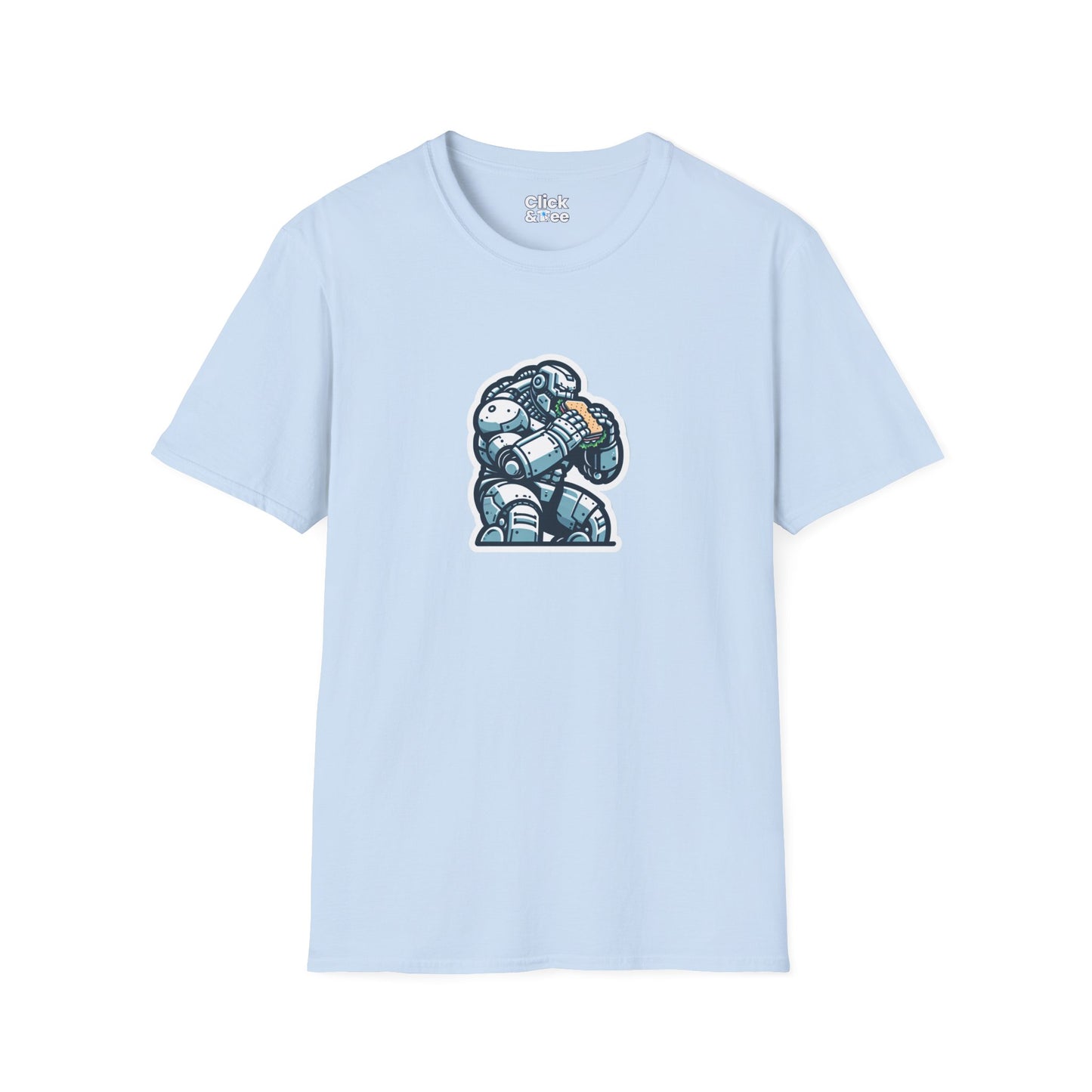 Digital Art T-Shirt - Hulking Robot Eating a sandwich - Digital Art Style T-Shirt