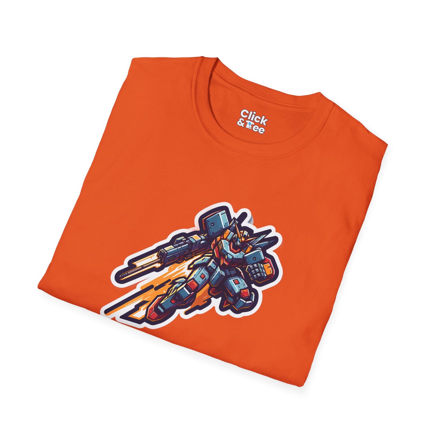 Retro T-Shirt - Battle-scarred Warrior mech rocketing through the air - Retro Style T-Shirt