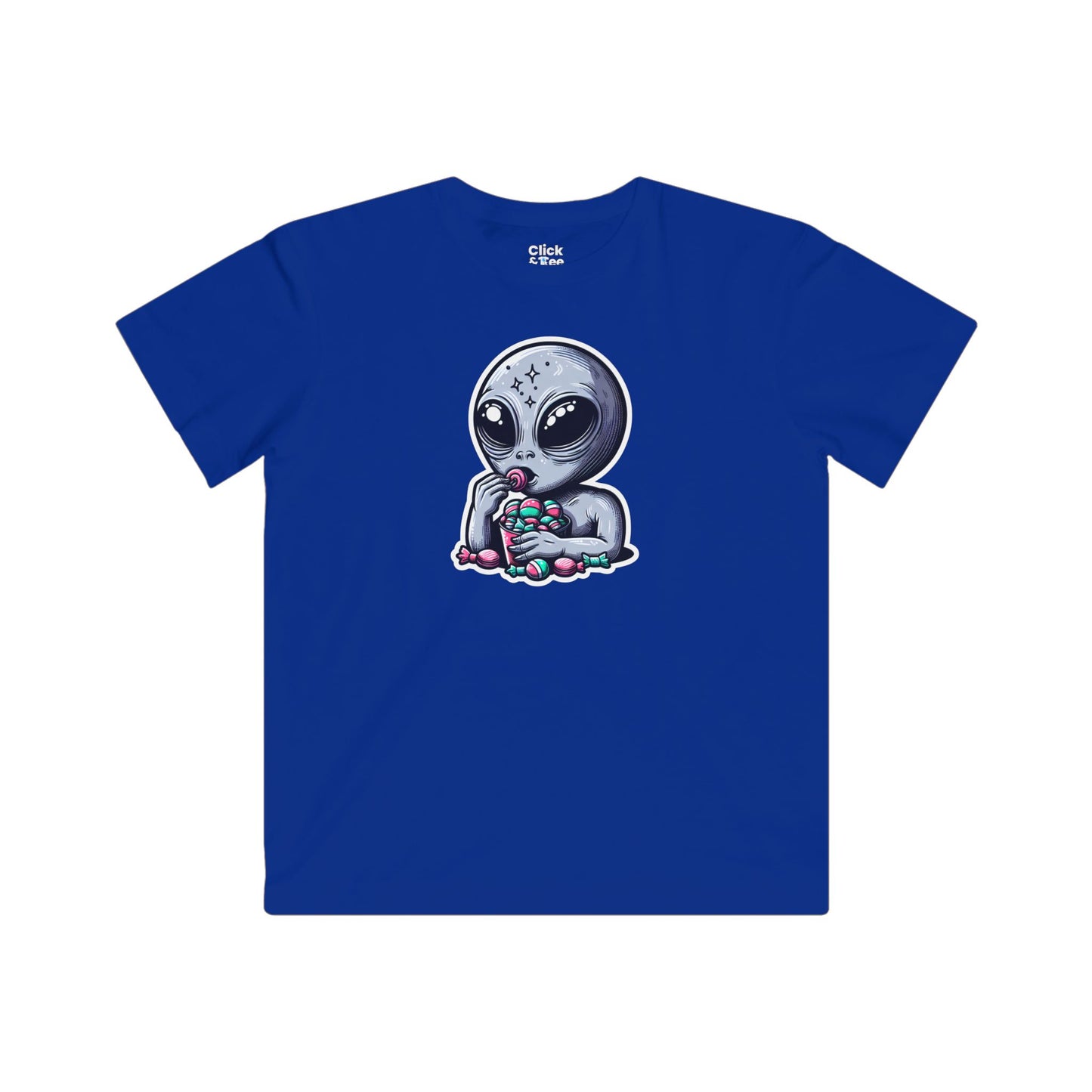 Kids Digital Art T-Shirt - Sleepy Alien Eating Candy - Digital Art Style T-Shirt