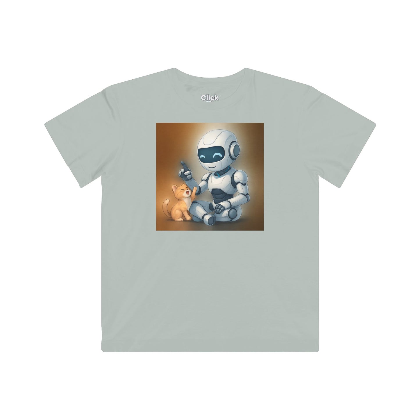 Kids Futuristic T-Shirt - Happy AI Humanoid Robot Playing with a kitten - Futuristic Style T-Shirt