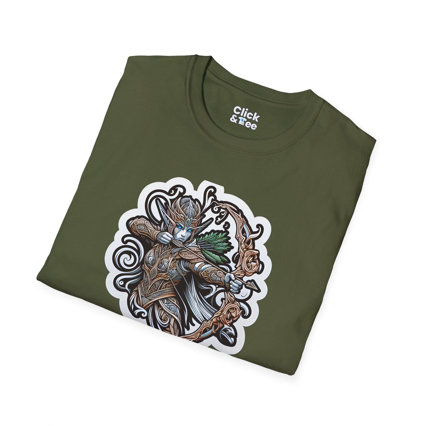 Fantasy T-Shirt - Fantastical Elf Shooting a bow and arrow - Fantasy Style T-Shirt