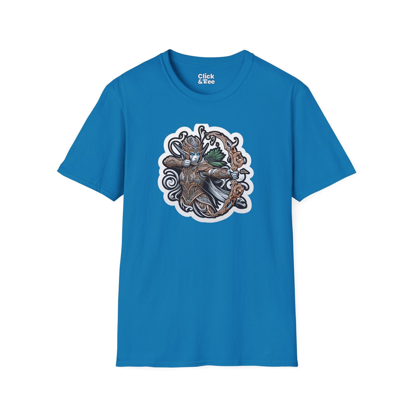 Fantasy T-Shirt - Fantastical Elf Shooting a bow and arrow - Fantasy Style T-Shirt