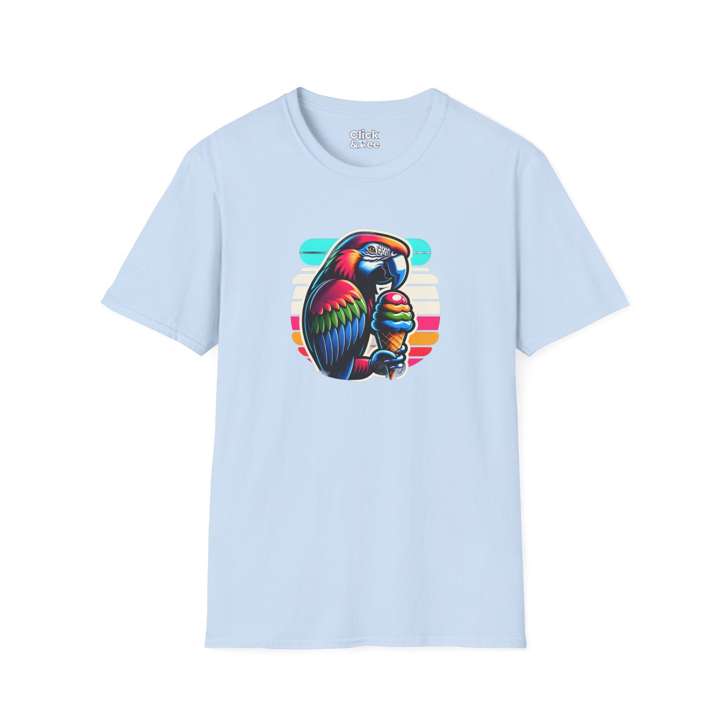 80s Neon T-Shirt - Tropical Parrot Eating rainbow ice cream - 80s Neon Style T-Shirt