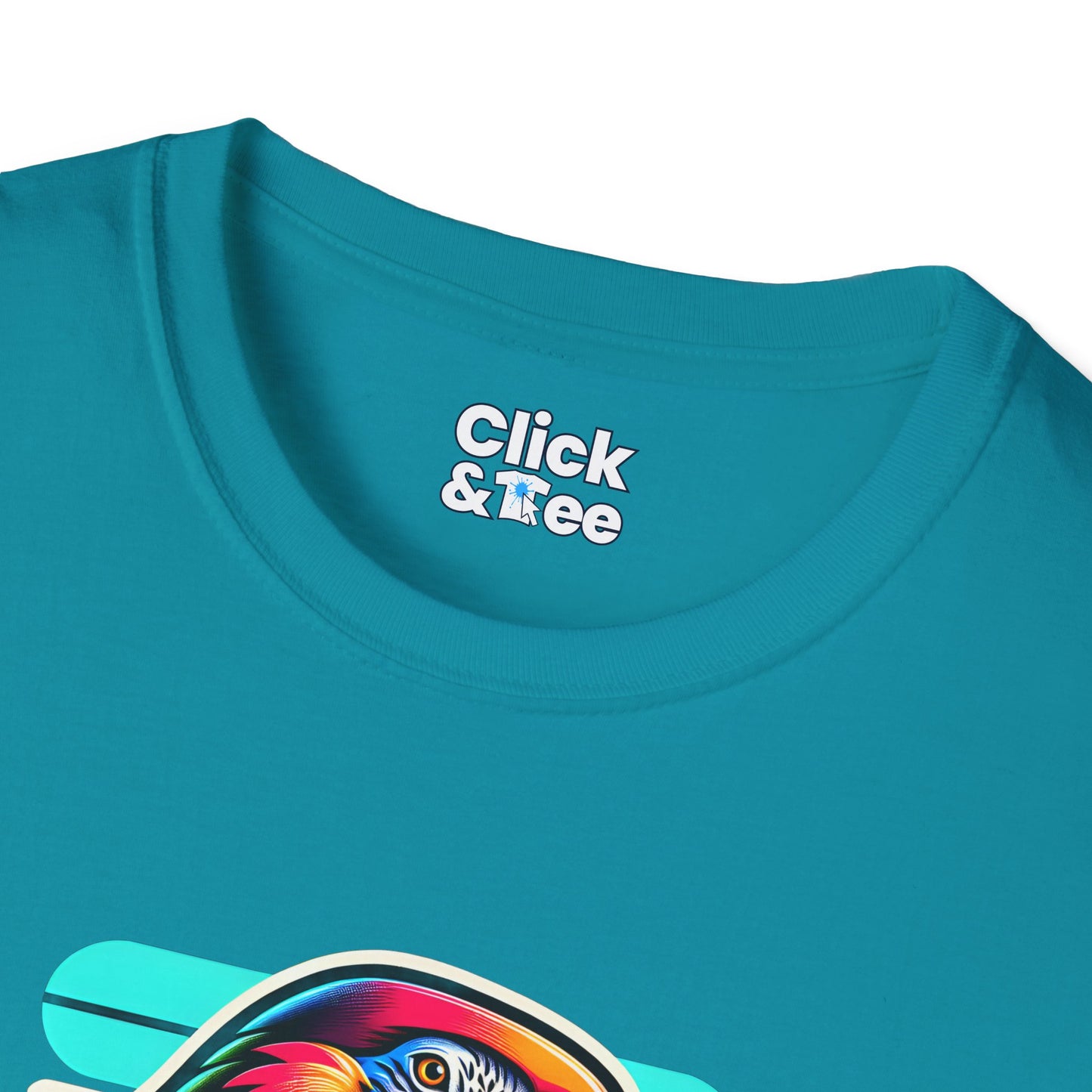 80s Neon T-Shirt - Tropical Parrot Eating rainbow ice cream - 80s Neon Style T-Shirt
