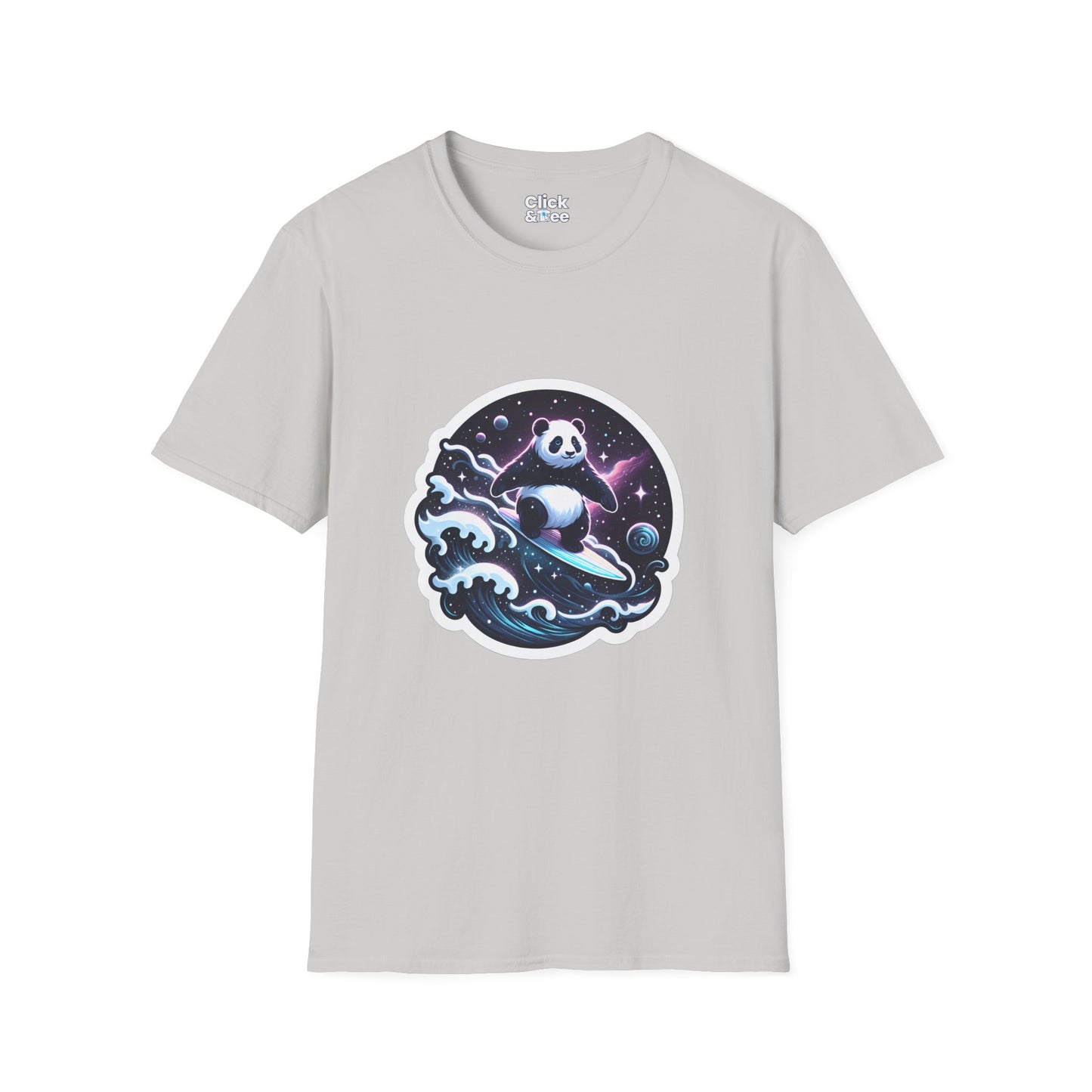 Digital Art T-Shirt - Magical Panda Surfing in space - Digital Art Style T-Shirt