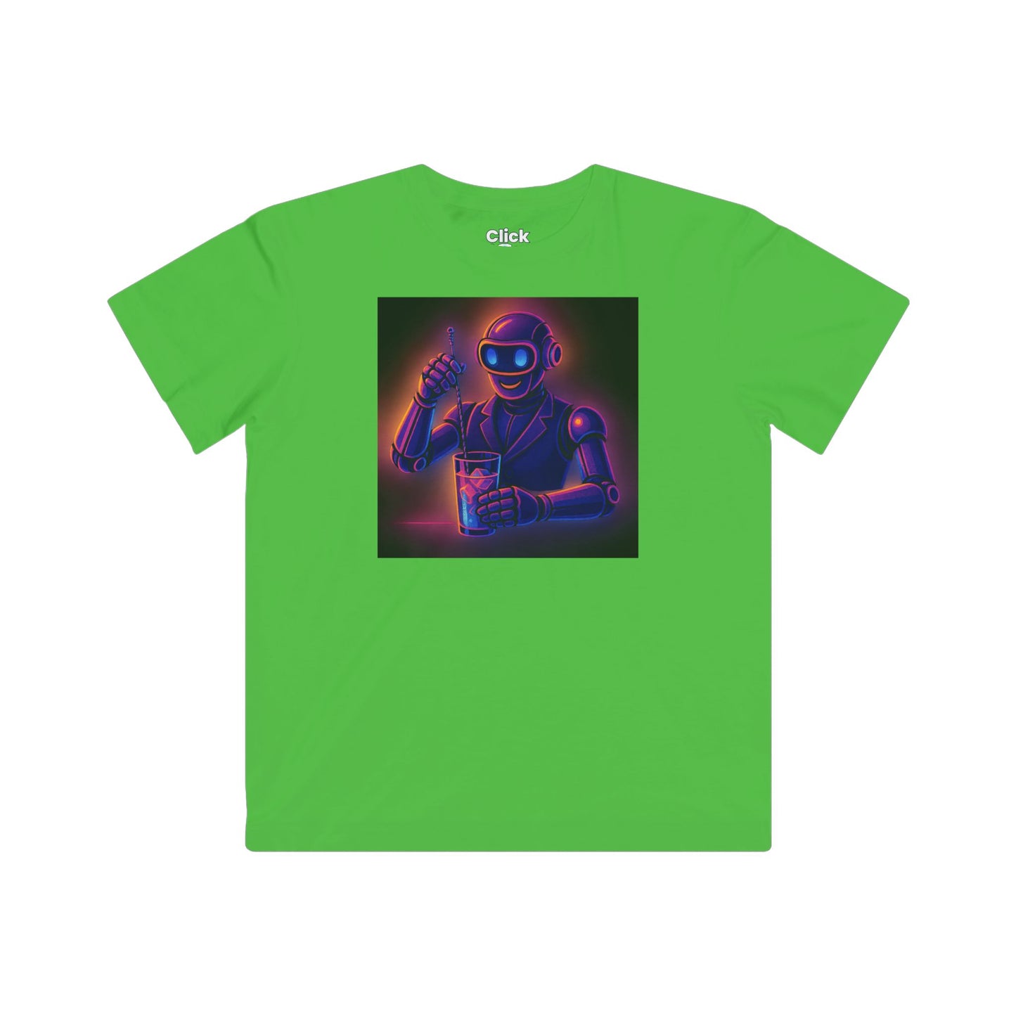 Kids Synthwave T-Shirt - Charming Robot Bartender Mixing a Cocktail - Synthwave Style T-Shirt