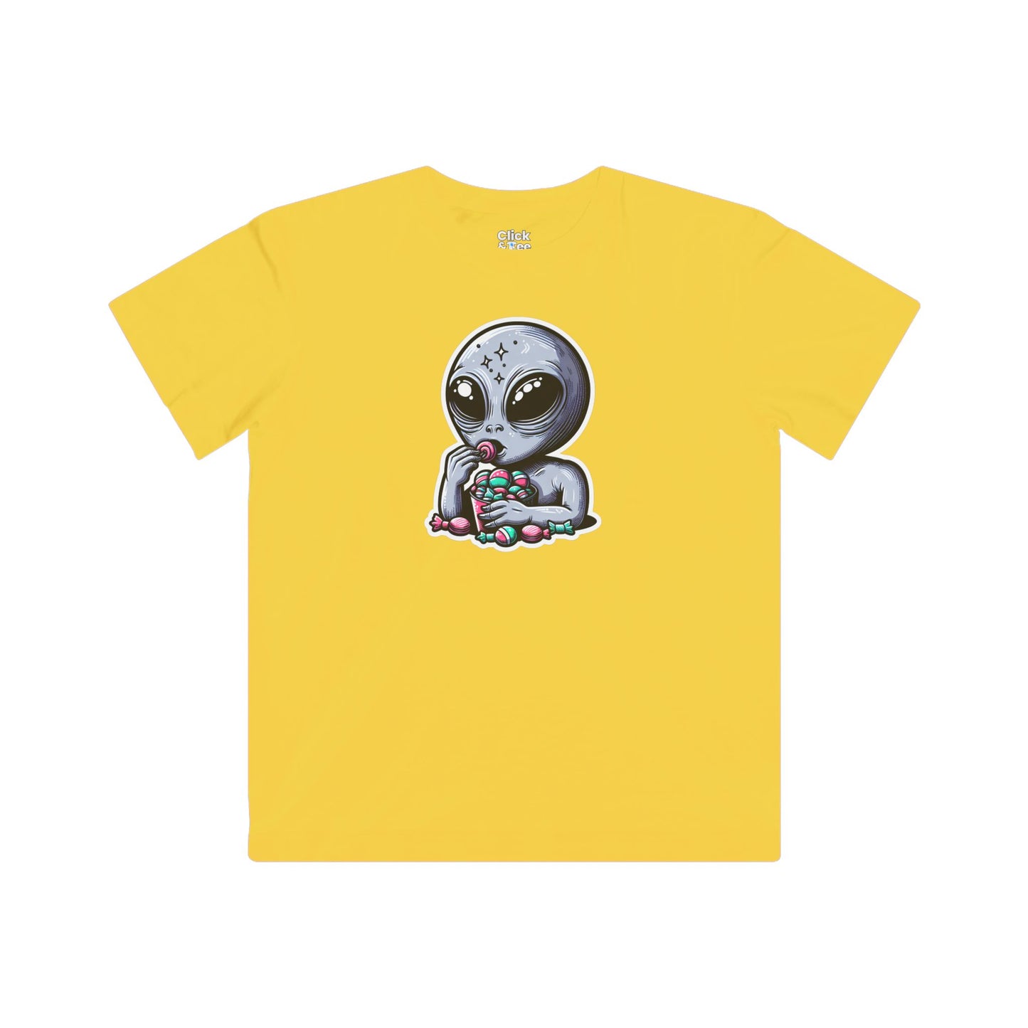 Kids Digital Art T-Shirt - Sleepy Alien Eating Candy - Digital Art Style T-Shirt