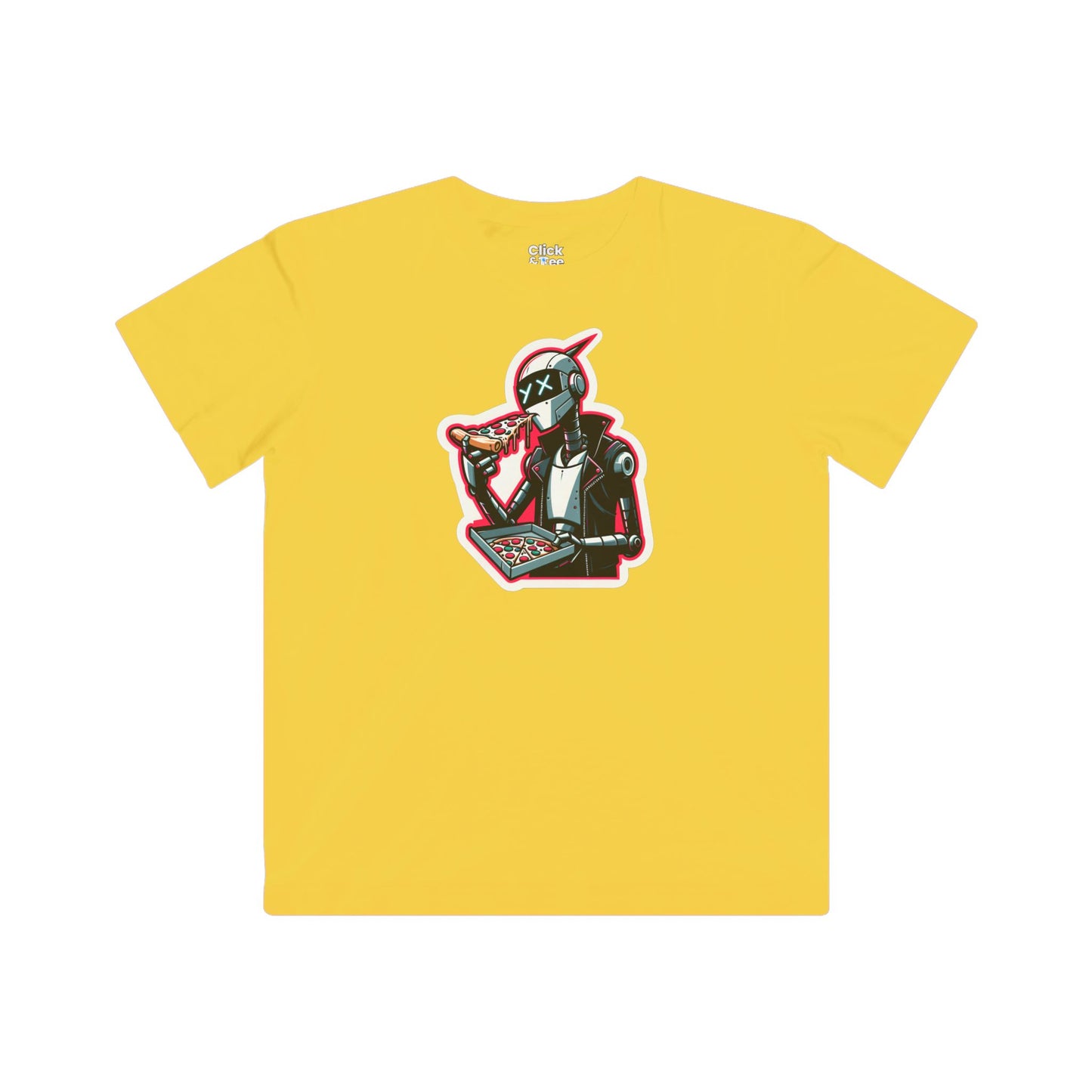 Kids Comic T-Shirt - Slim Robot Rebel Eating Pizza - Comic Style T-Shirt