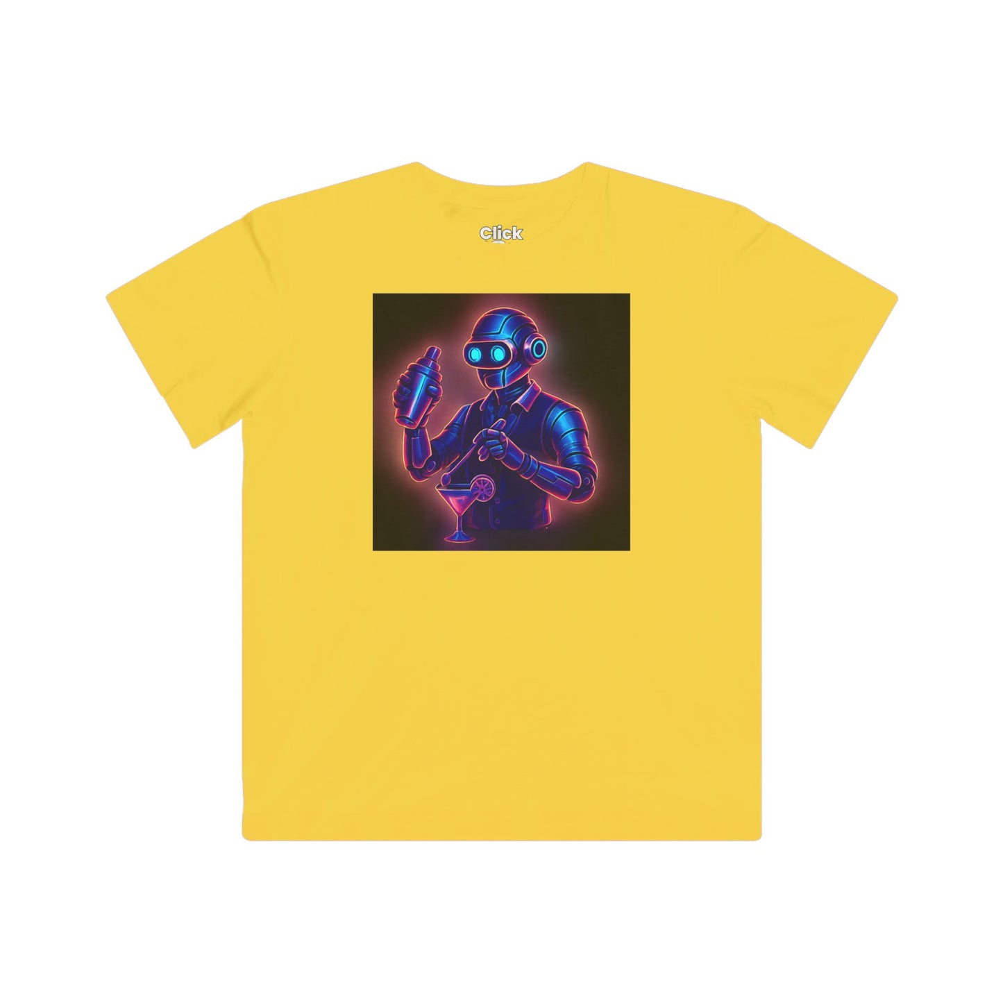 Kids Synthwave T-Shirt - Charming Robot Bartender Mixing a Cocktail - Synthwave Style T-Shirt