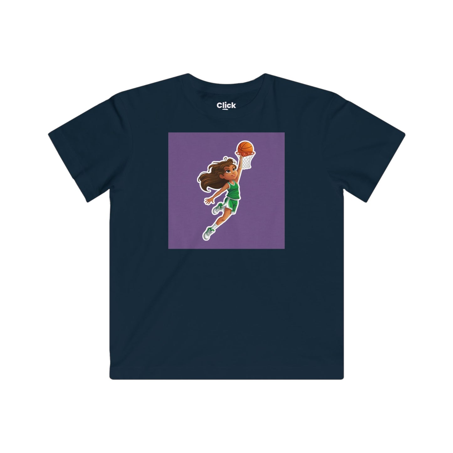 Kids Fantasy T-Shirt - Empowered Brown-haired young girl Playing basketball - Fantasy Style T-Shirt