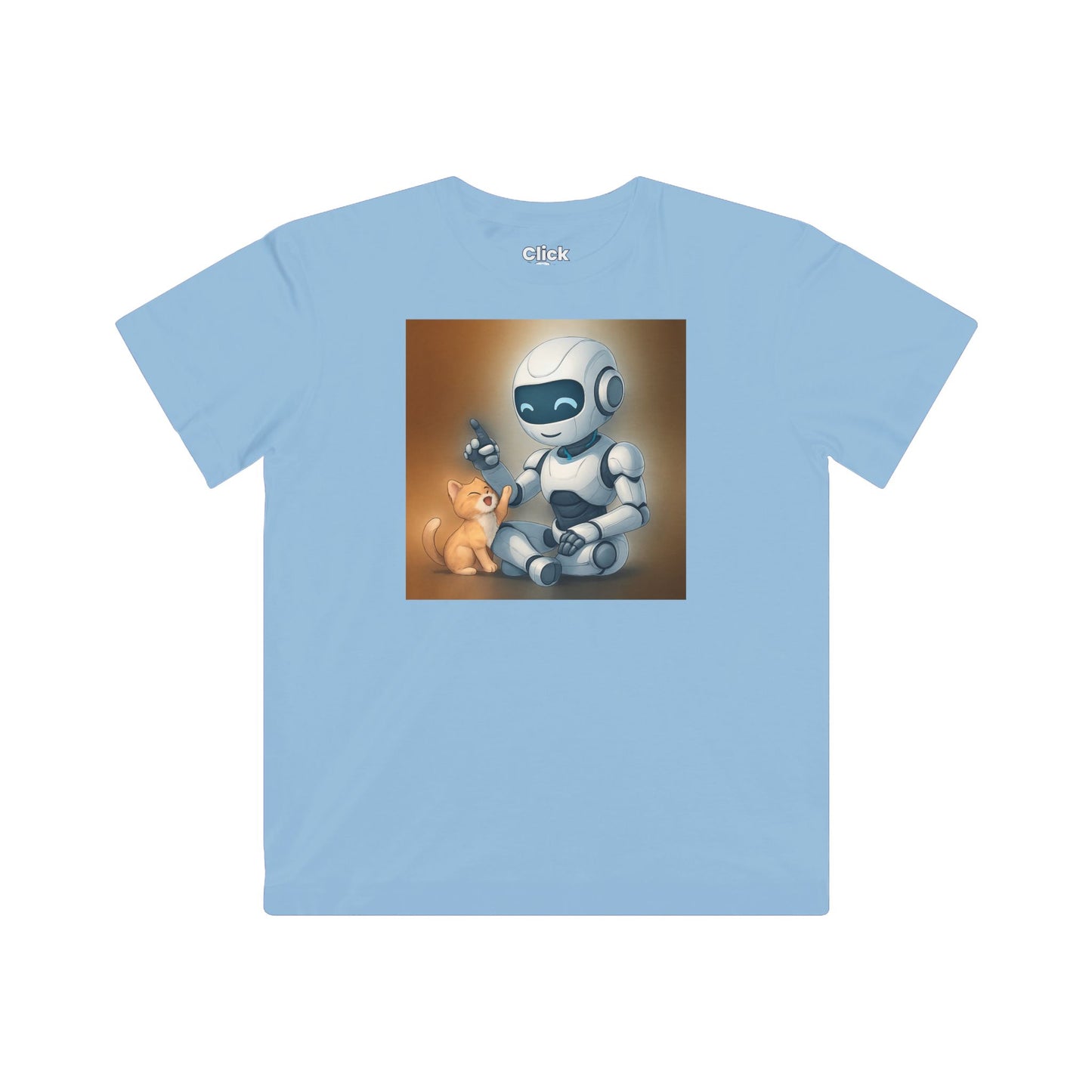 Kids Futuristic T-Shirt - Happy AI Humanoid Robot Playing with a kitten - Futuristic Style T-Shirt