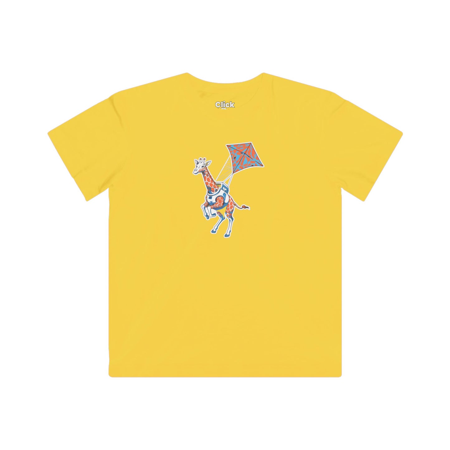 Kids Futuristic T-Shirt - Powerful Giraffe Flying a Kite - Futuristic Style T-Shirt