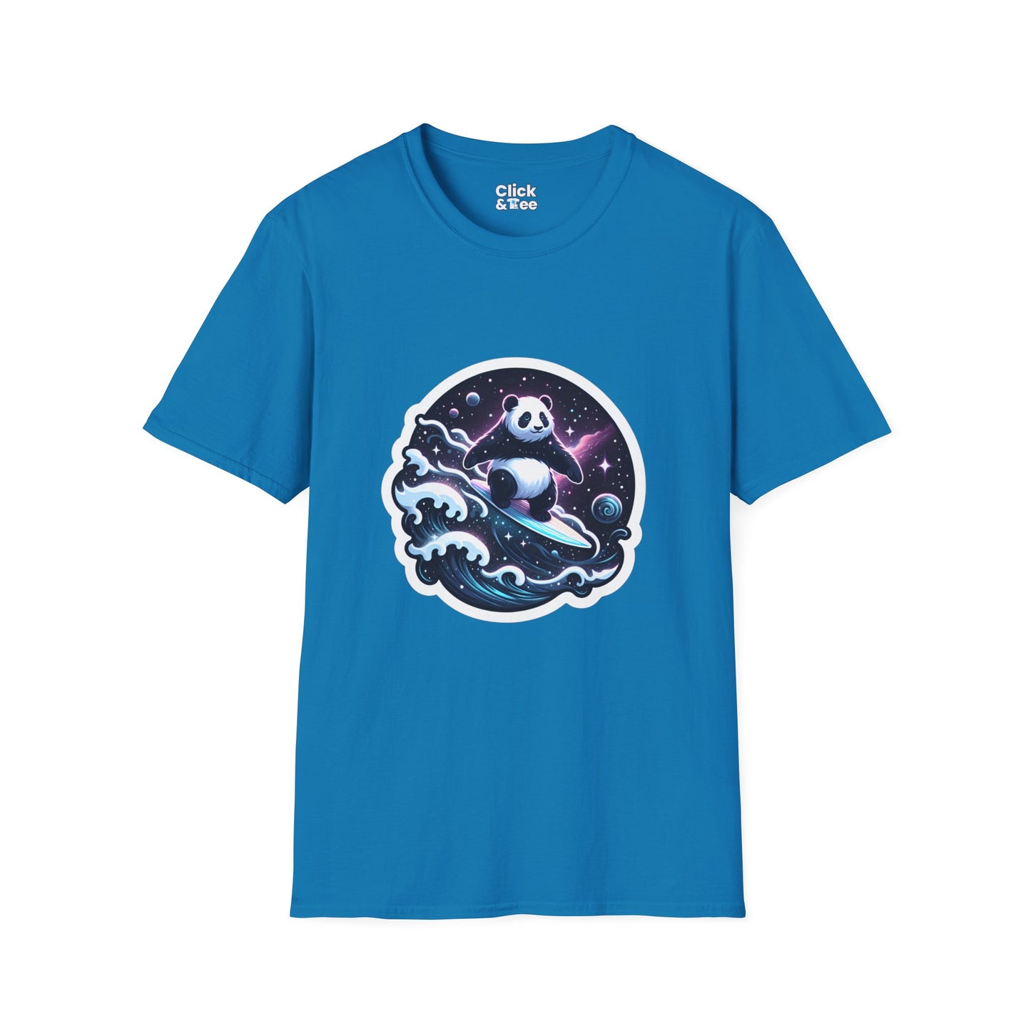 Digital Art T-Shirt - Magical Panda Surfing in space - Digital Art Style T-Shirt