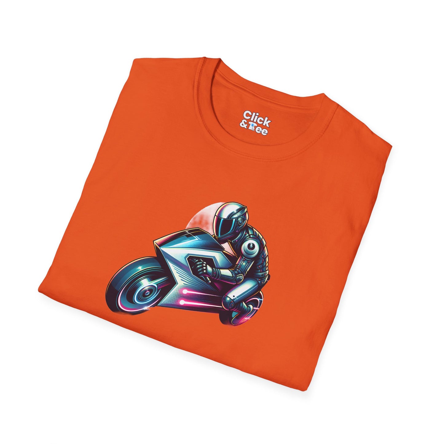 Synthwave T-Shirt - Futuristic Racer Riding a futuristic light bike - Synthwave Style T-Shirt