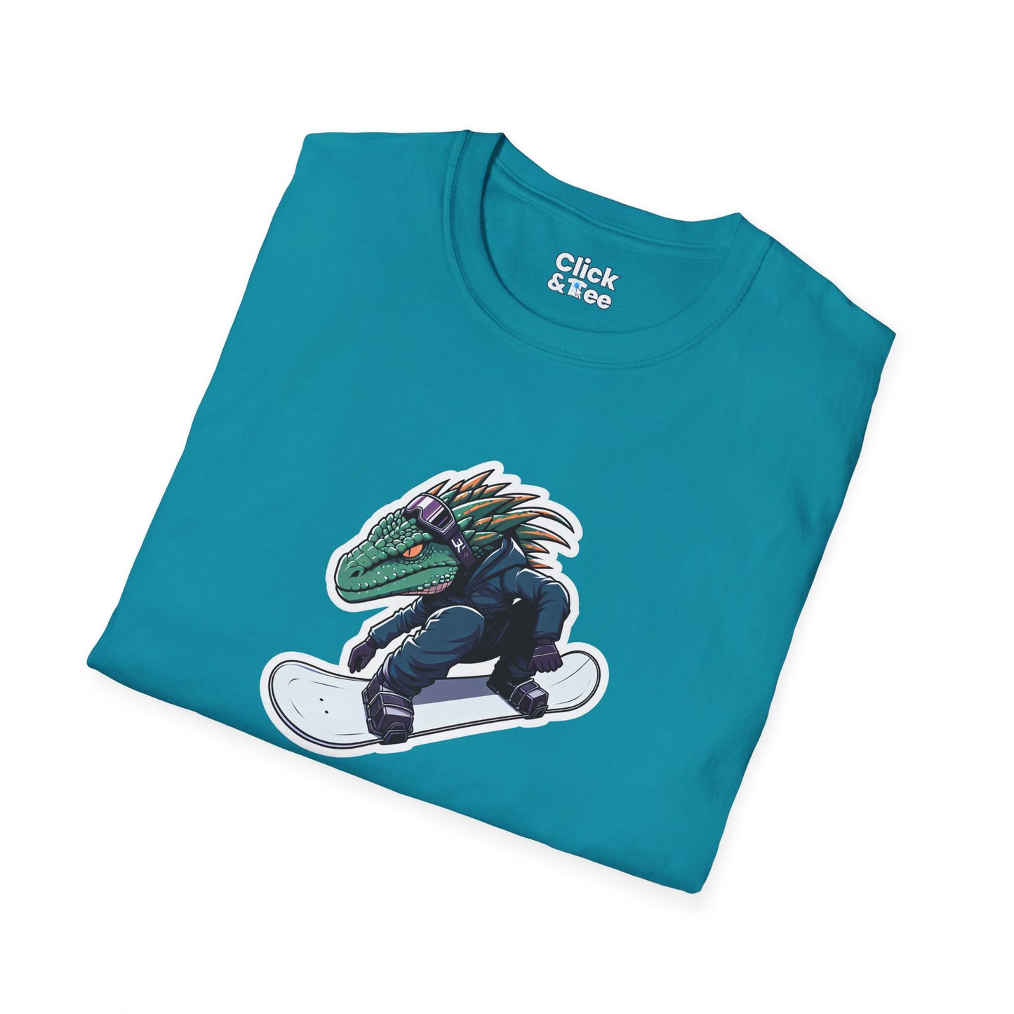 Unique T-Shirt - Heroic Lizard Snowboarder Flying through the air - Shonen Anime Style T-Shirt