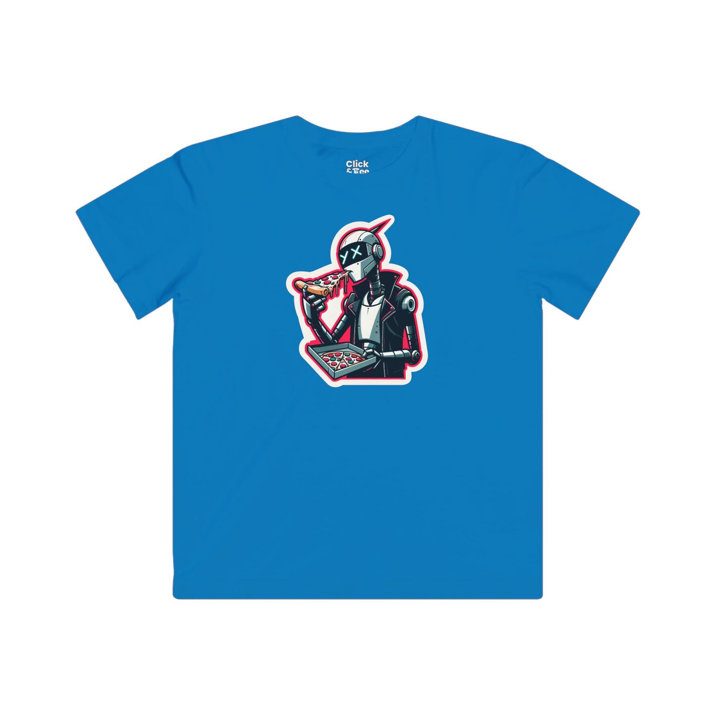 Kids Comic T-Shirt - Slim Robot Rebel Eating Pizza - Comic Style T-Shirt