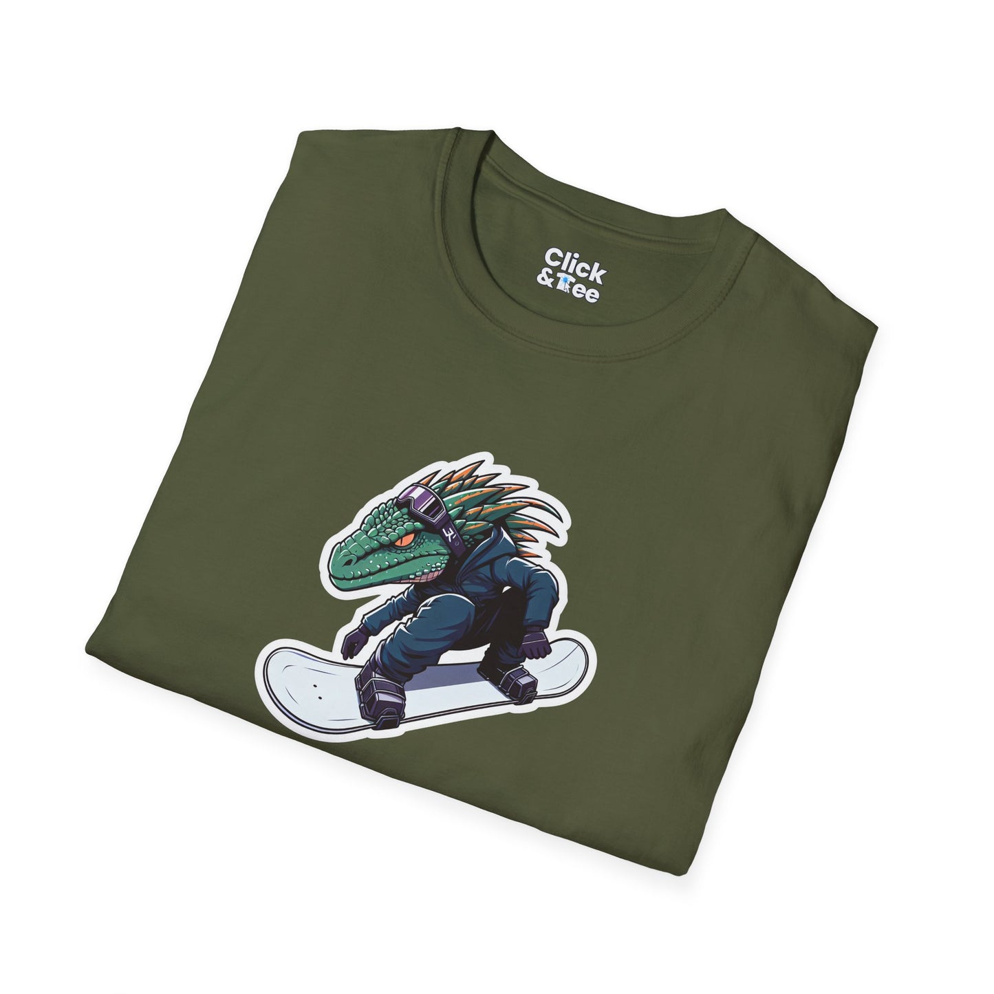 Unique T-Shirt - Heroic Lizard Snowboarder Flying through the air - Shonen Anime Style T-Shirt