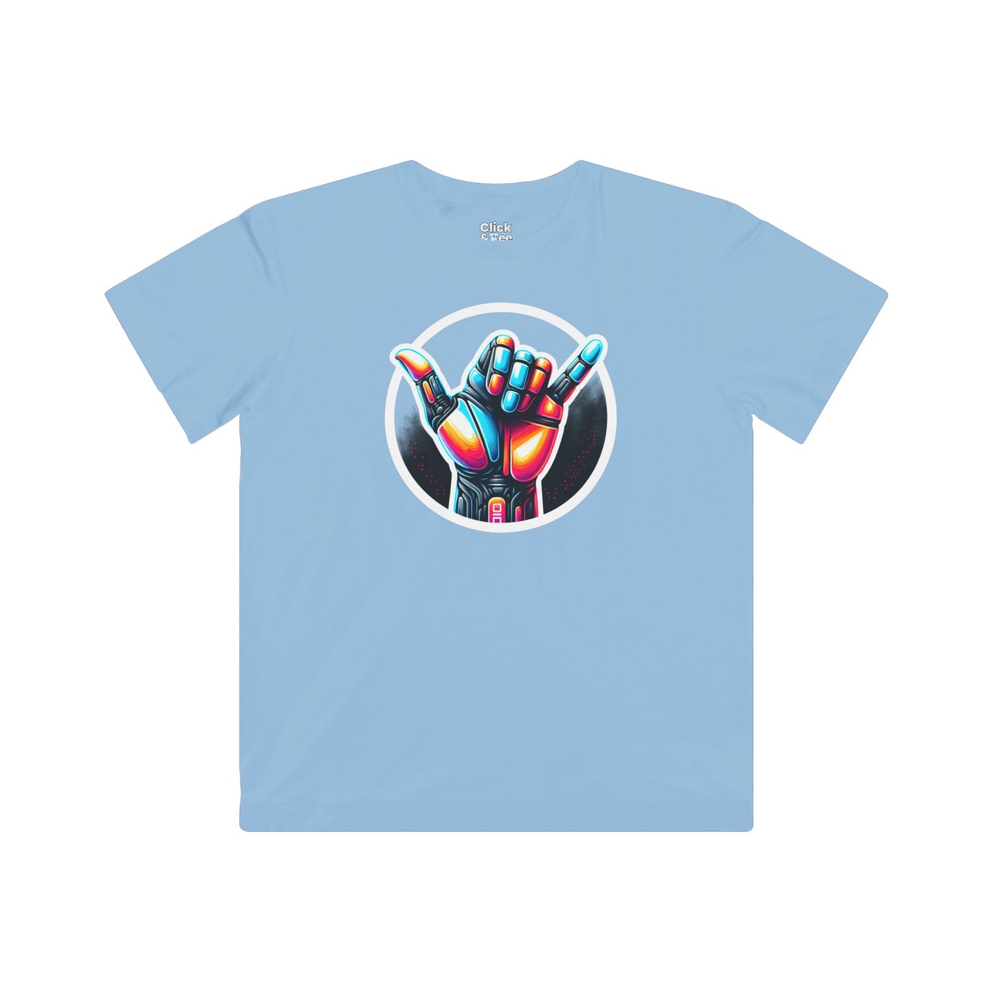 Kids Futuristic T-Shirt - Vivid Hand Making the Aloha Sign - Futuristic Style T-Shirt