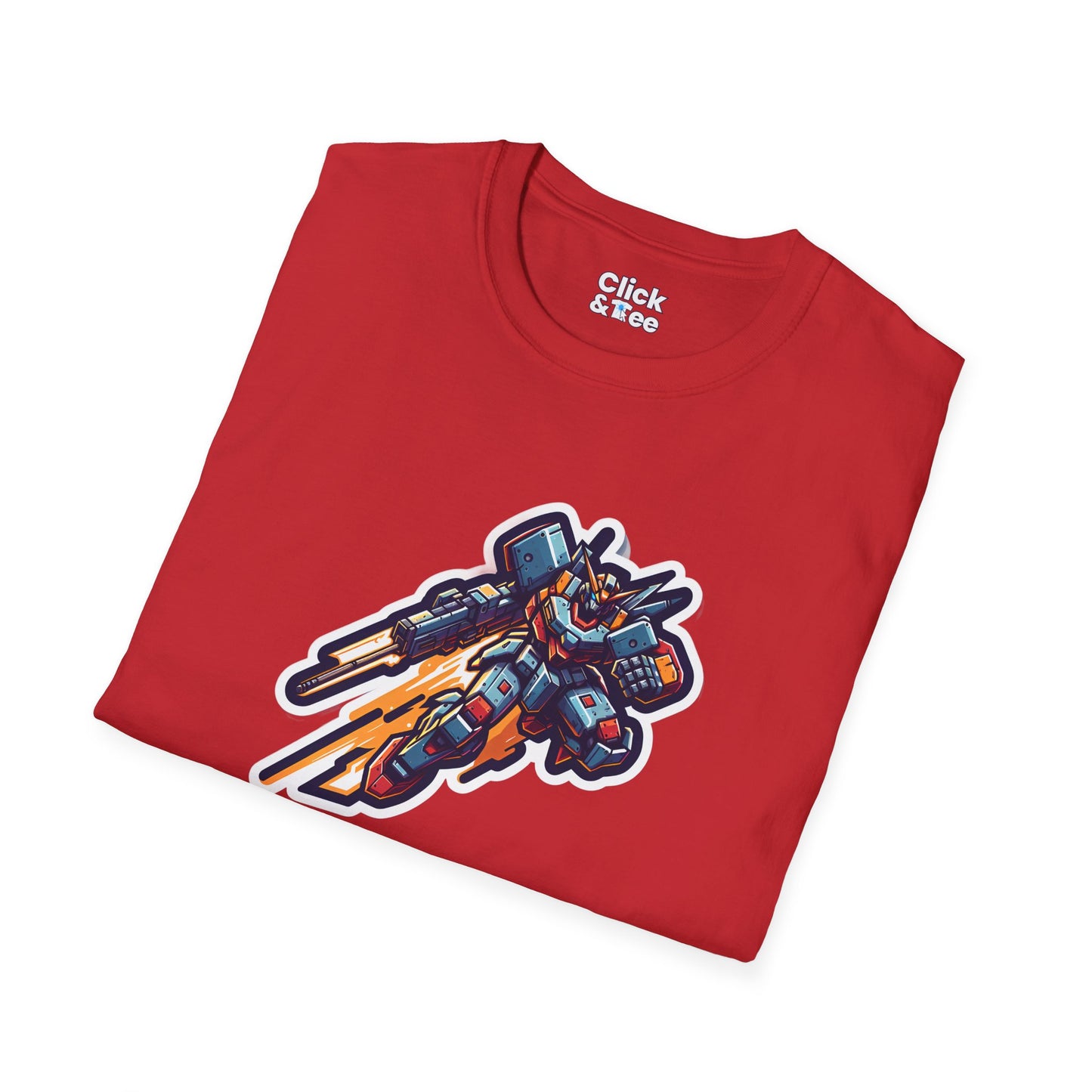 Retro T-Shirt - Battle-scarred Warrior mech rocketing through the air - Retro Style T-Shirt