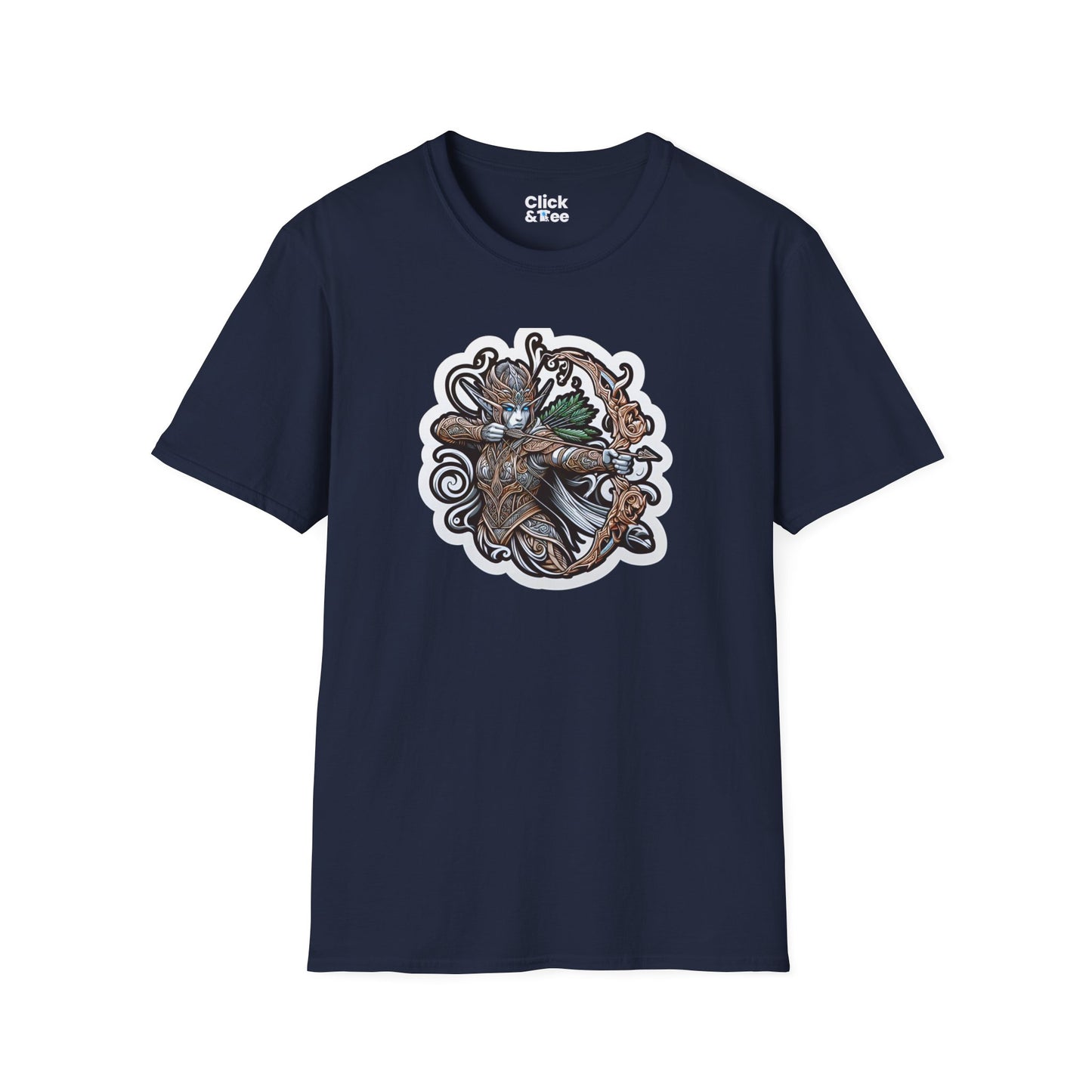 Fantasy T-Shirt - Fantastical Elf Shooting a bow and arrow - Fantasy Style T-Shirt
