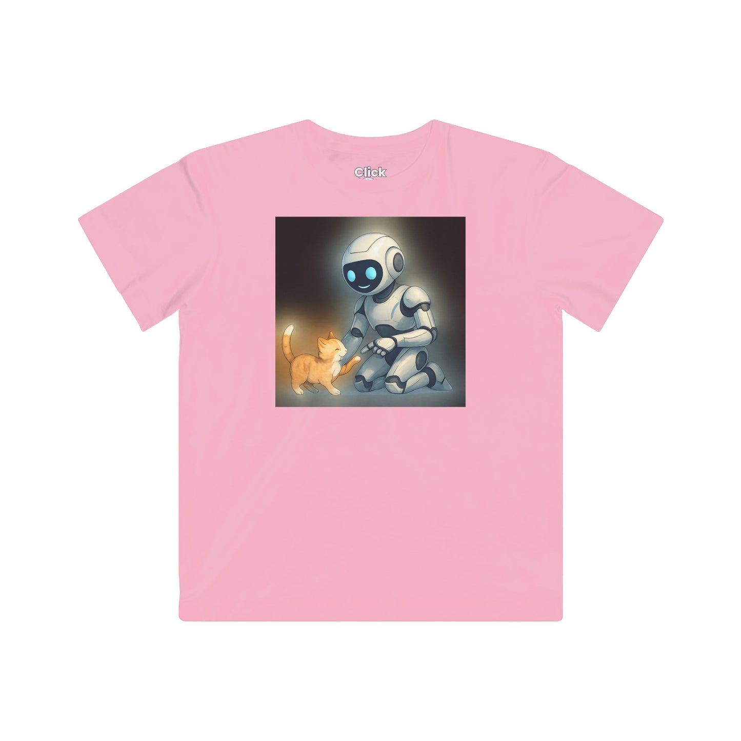 Kids Futuristic T-Shirt - Happy AI Humanoid Robot Playing with a kitten - Futuristic Style T-Shirt