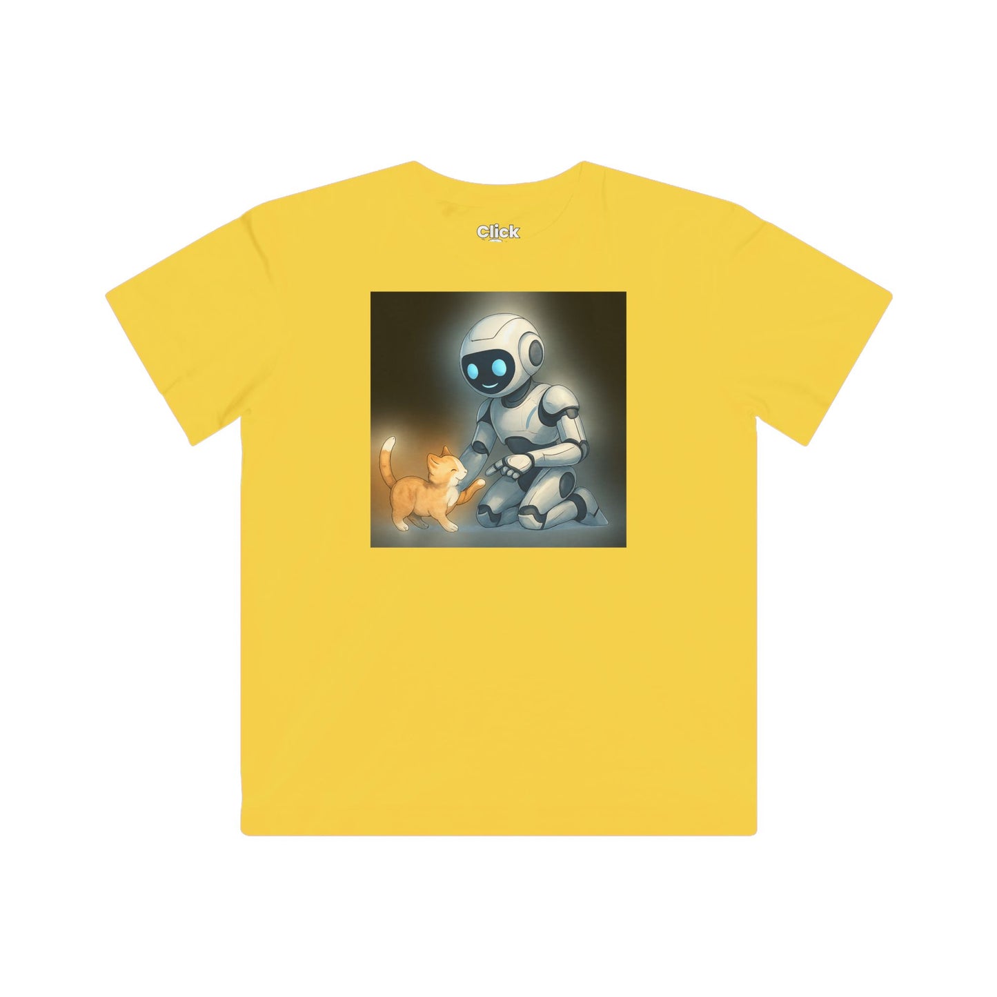 Kids Futuristic T-Shirt - Happy AI Humanoid Robot Playing with a kitten - Futuristic Style T-Shirt