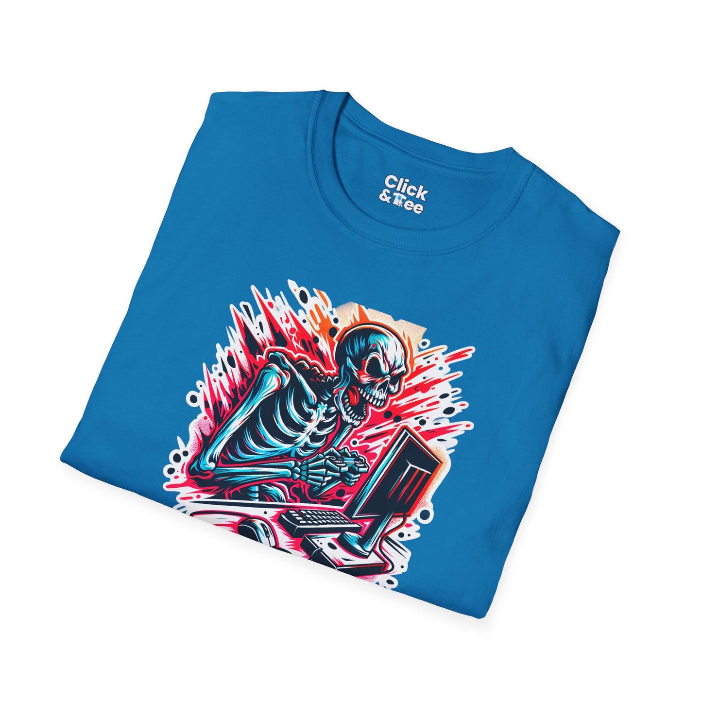 Color Splatter T-Shirt - Raging Skeleton Playing video games - Color Splatter Style T-Shirt