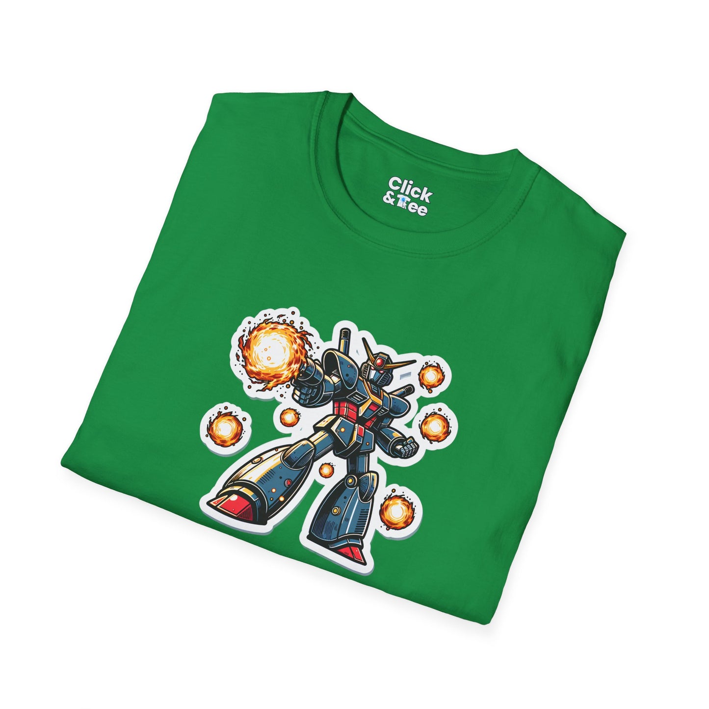 Shonen Anime T-Shirt - Magical Robot Shooting fireballs - Shonen Anime Style T-Shirt