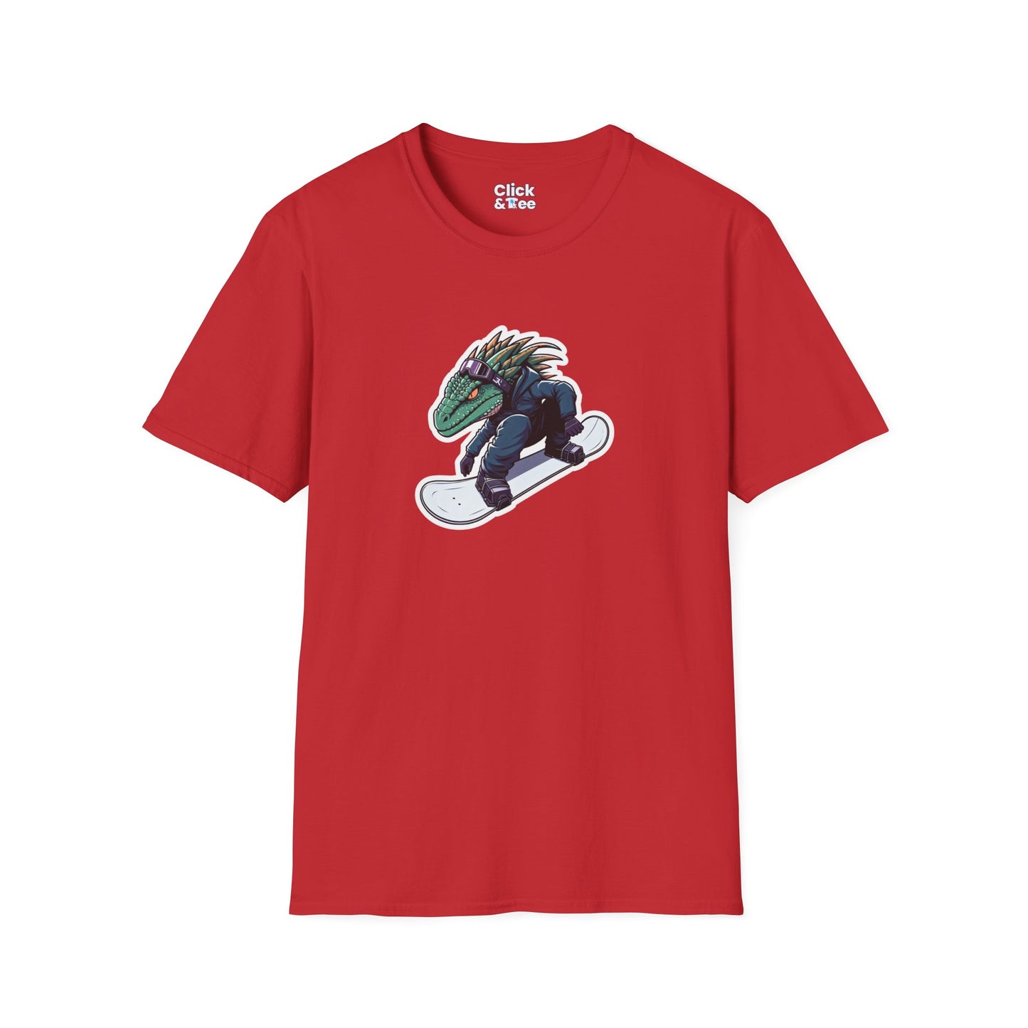 Unique T-Shirt - Heroic Lizard Snowboarder Flying through the air - Shonen Anime Style T-Shirt