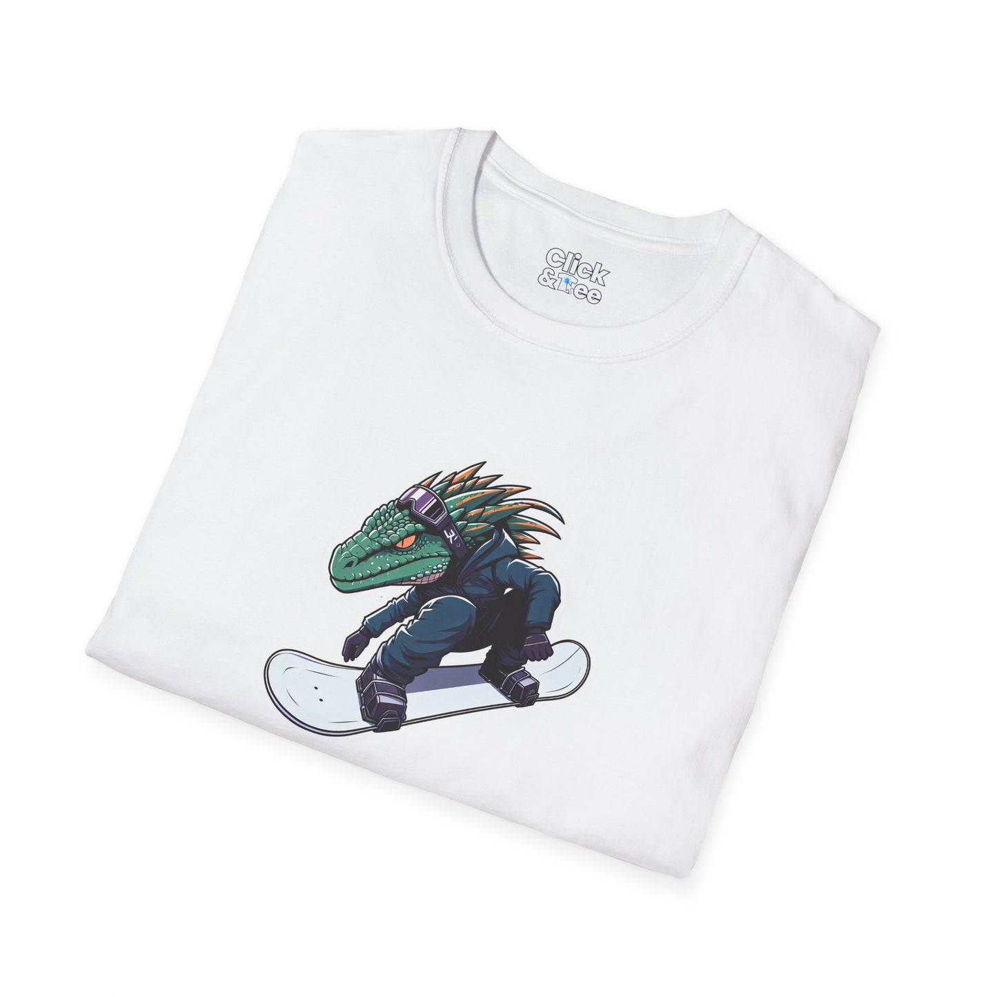 Unique T-Shirt - Heroic Lizard Snowboarder Flying through the air - Shonen Anime Style T-Shirt