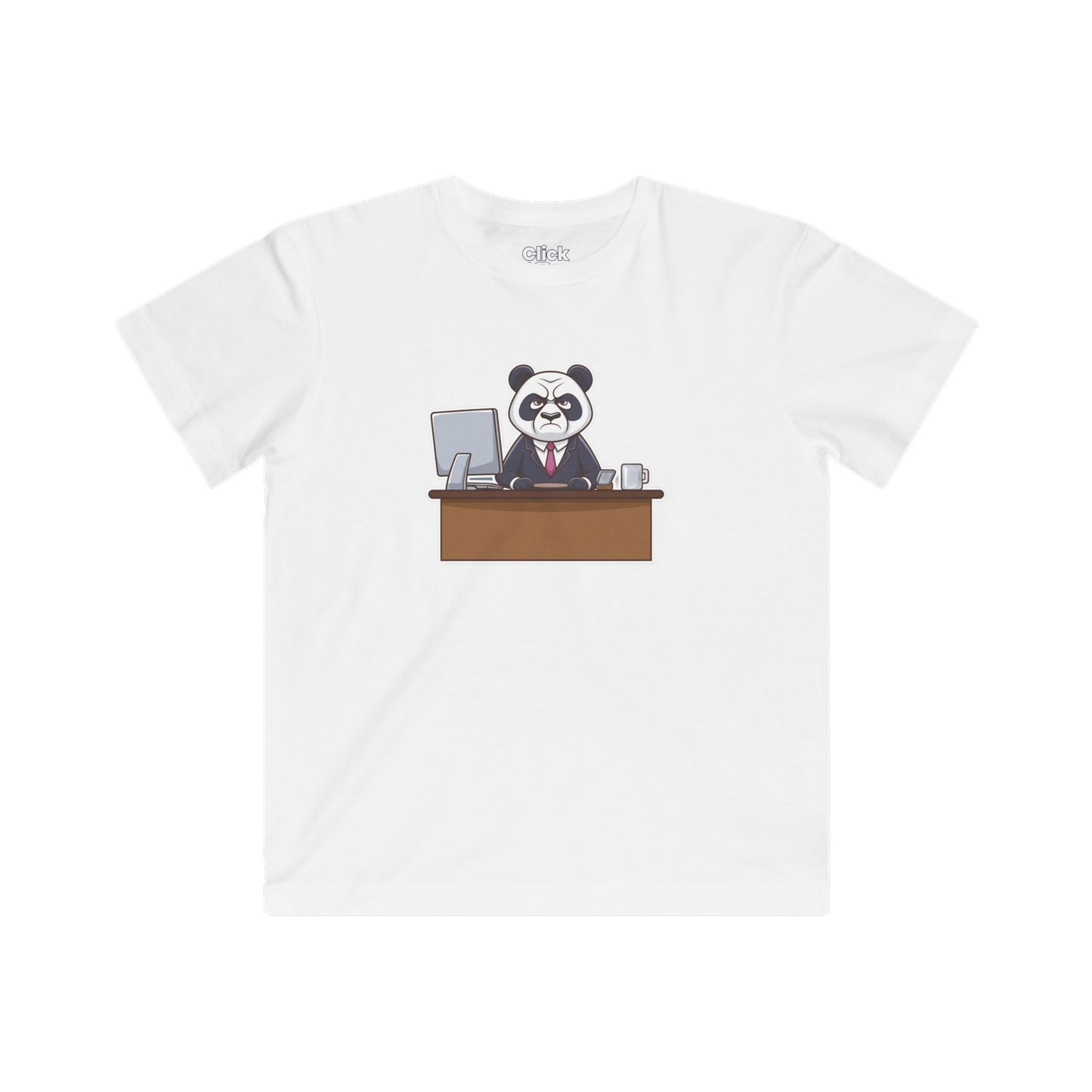Kids Cartoon T-Shirt - Disgruntled Panda in a Suit Working a boring office job - Cartoon Style T-Shirt