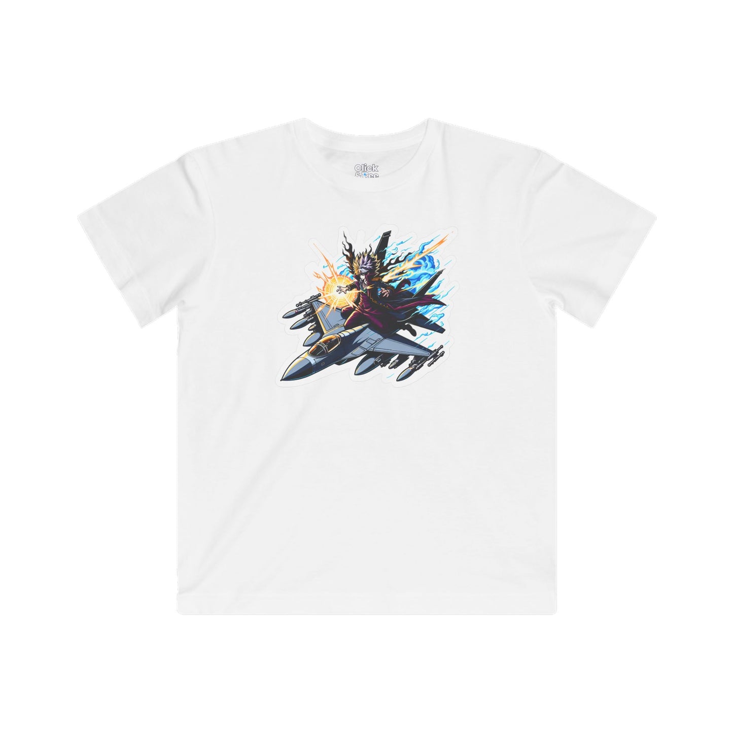 Kids Shonen Anime T-Shirt - Disheveled Warlock Flying a Fighter Jet - Shonen Anime Style T-Shirt