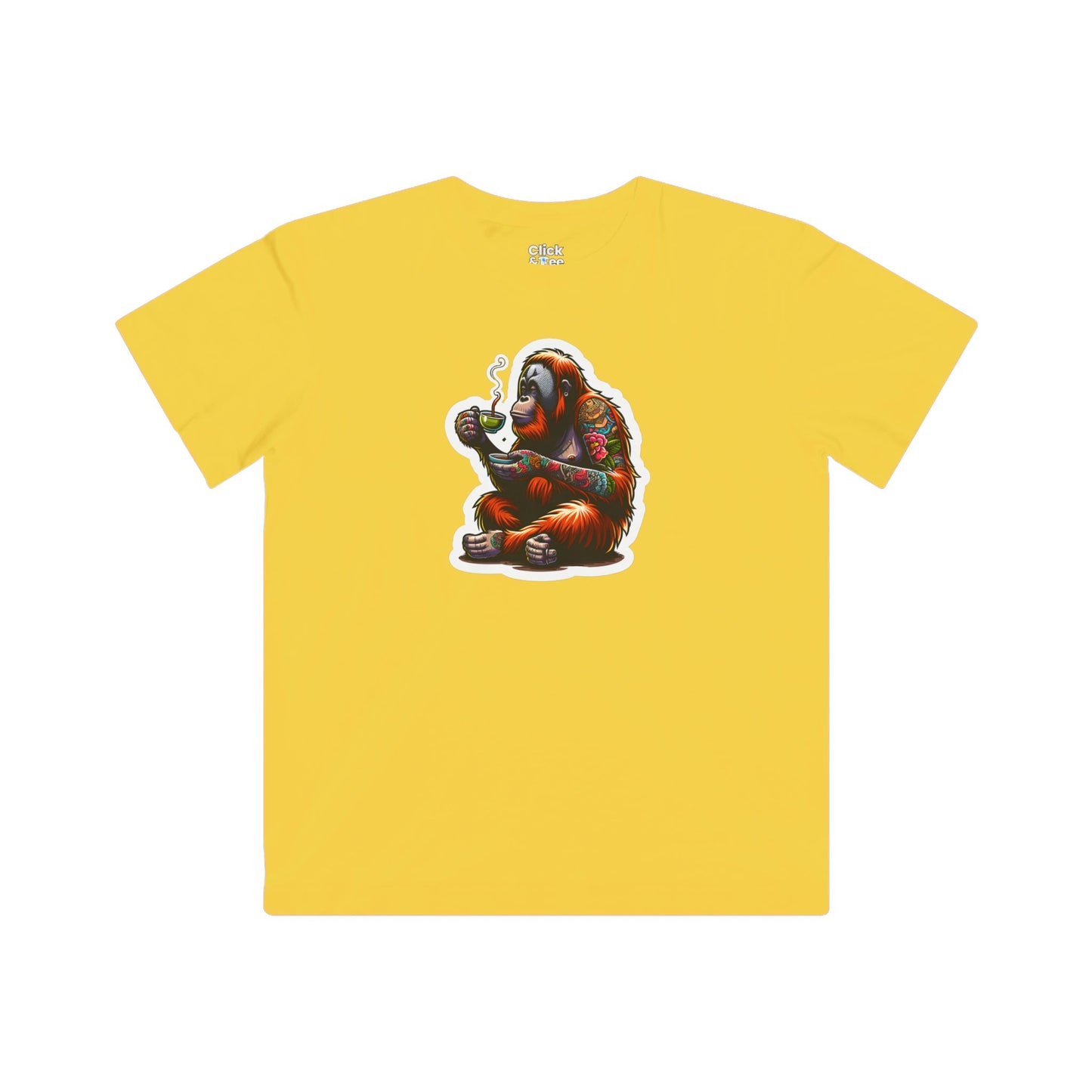 Kids Color Splatter T-Shirt - Tattooed Orangutan Drinking Tea - Color Splatter Style T-Shirt